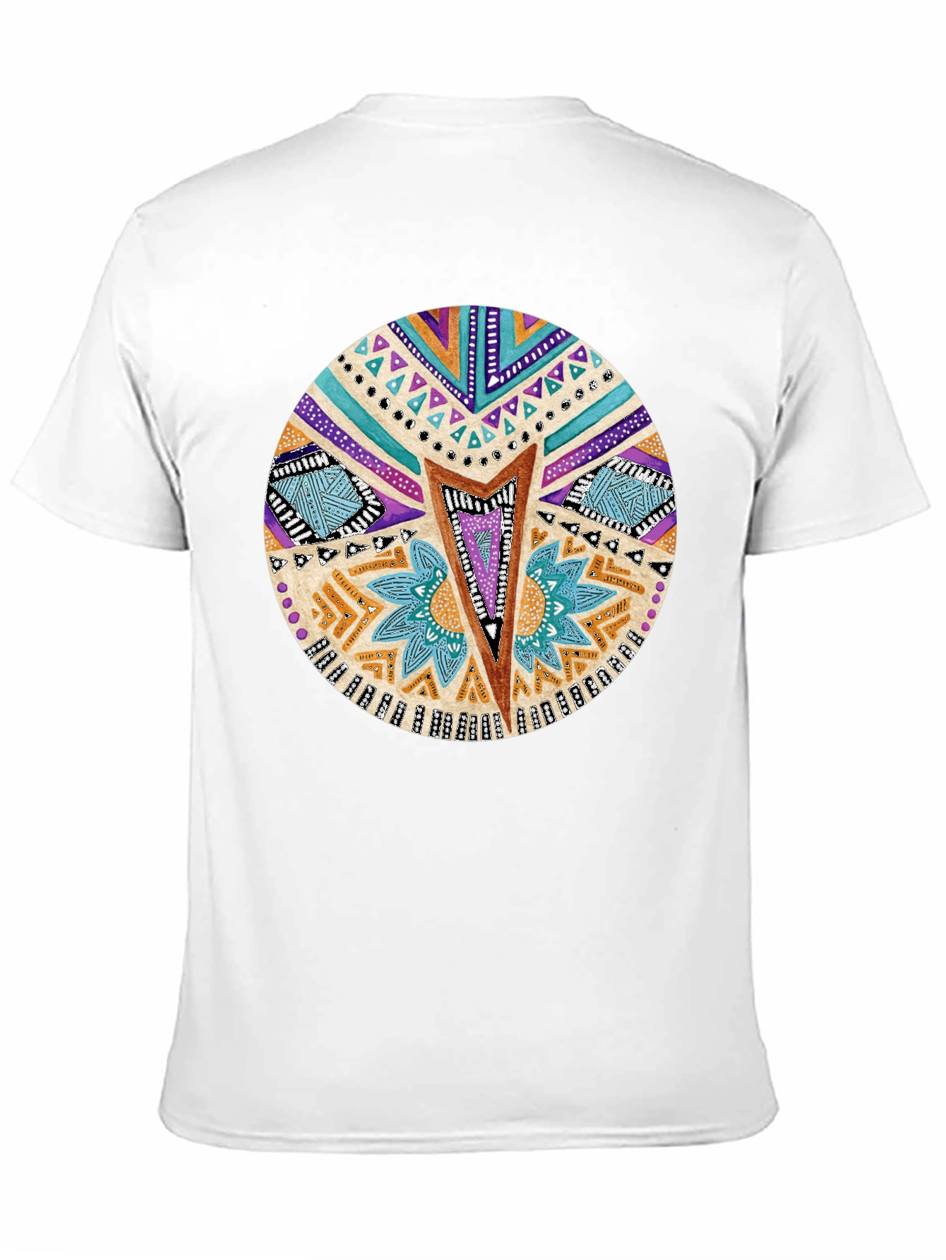 Tribal Print Crew Neck T-Shirt - Black