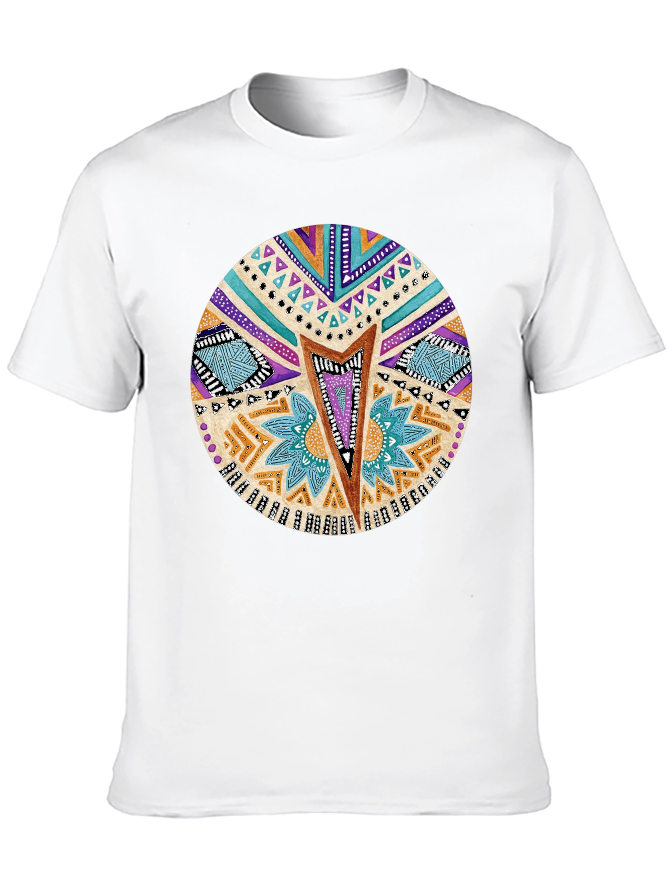 Tribal Print Crew Neck T-Shirt - Black