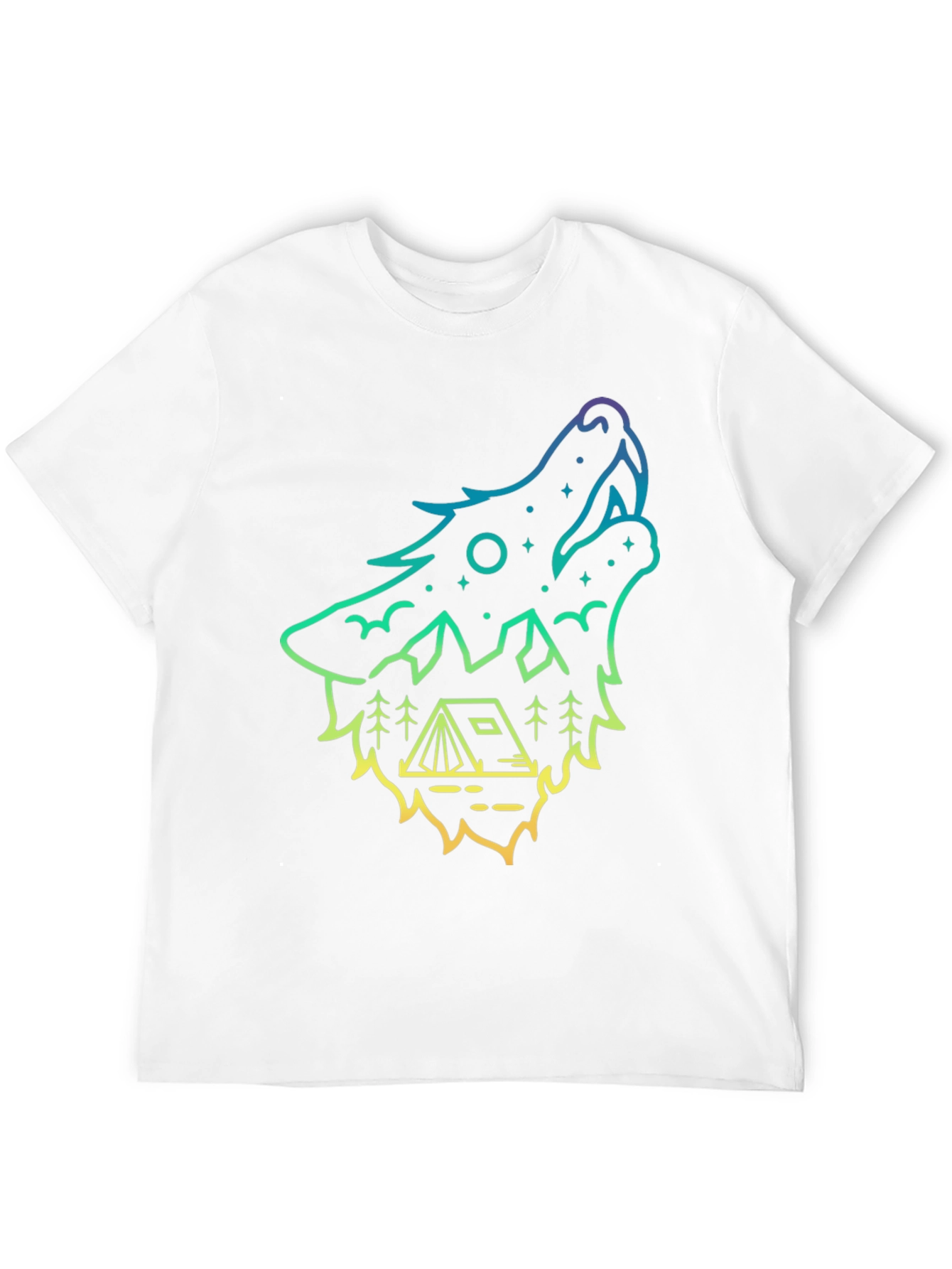 Wolf Howl Camping Tee - Gradient Outline Design