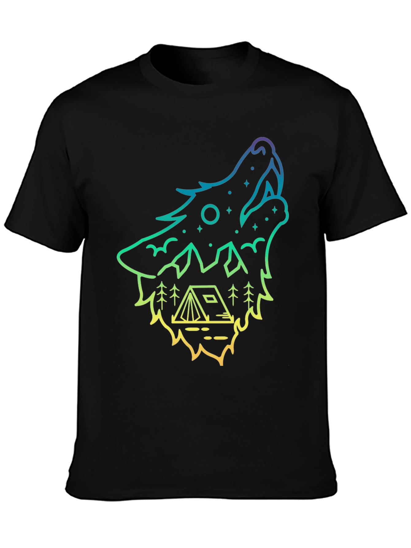 Wolf Howl Camping Tee - Gradient Outline Design