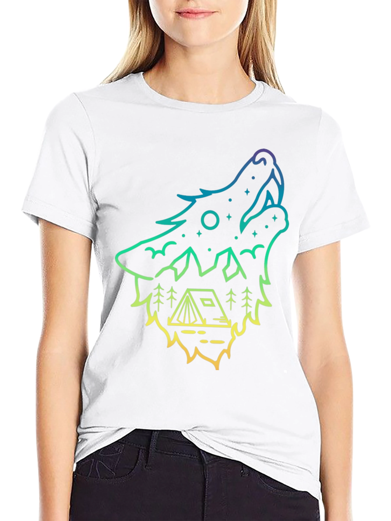 Wolf Howl Camping Tee - Gradient Outline Design