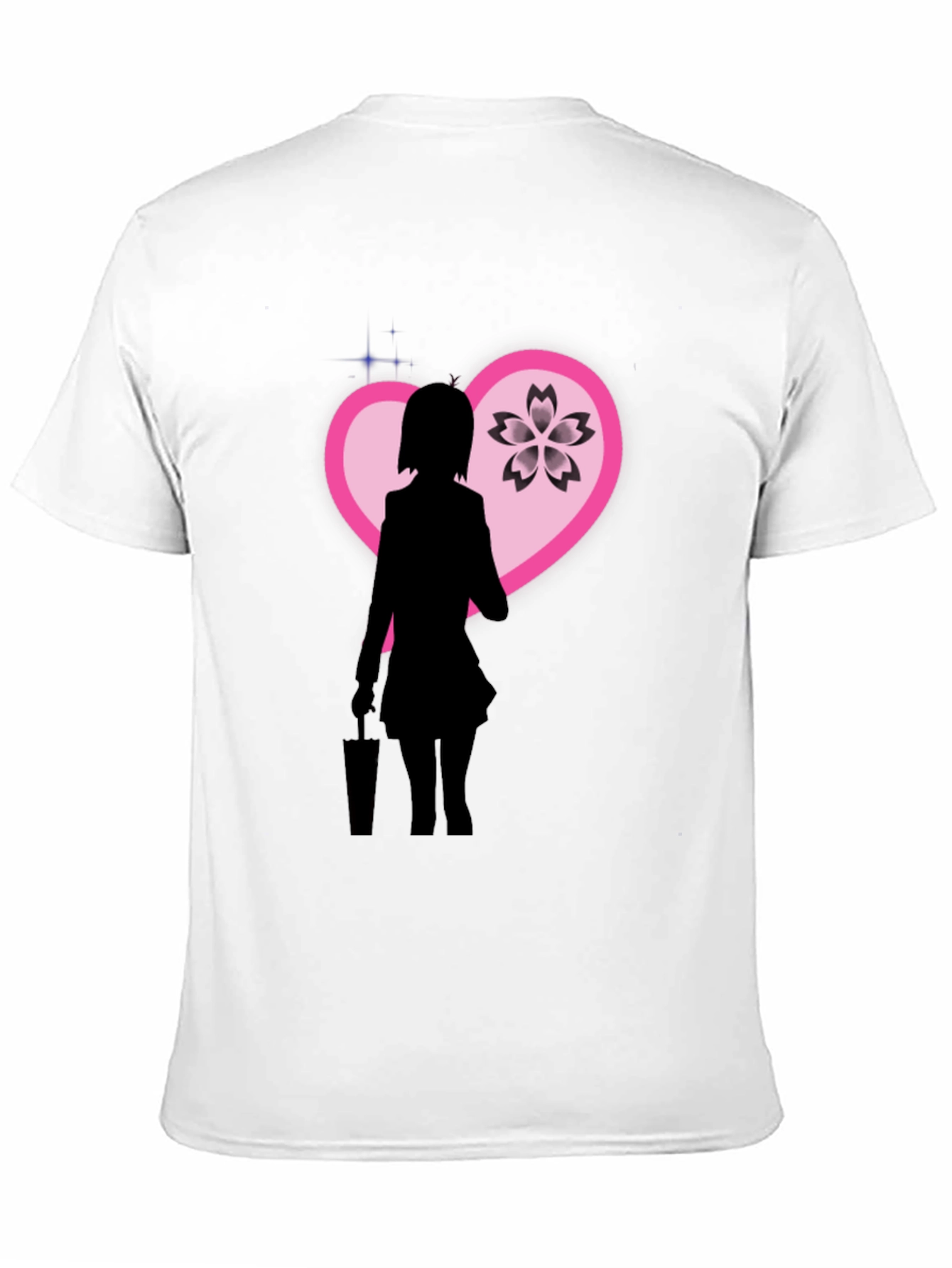 Anime Girl Sakura Heart Graphic Black T-Shirt