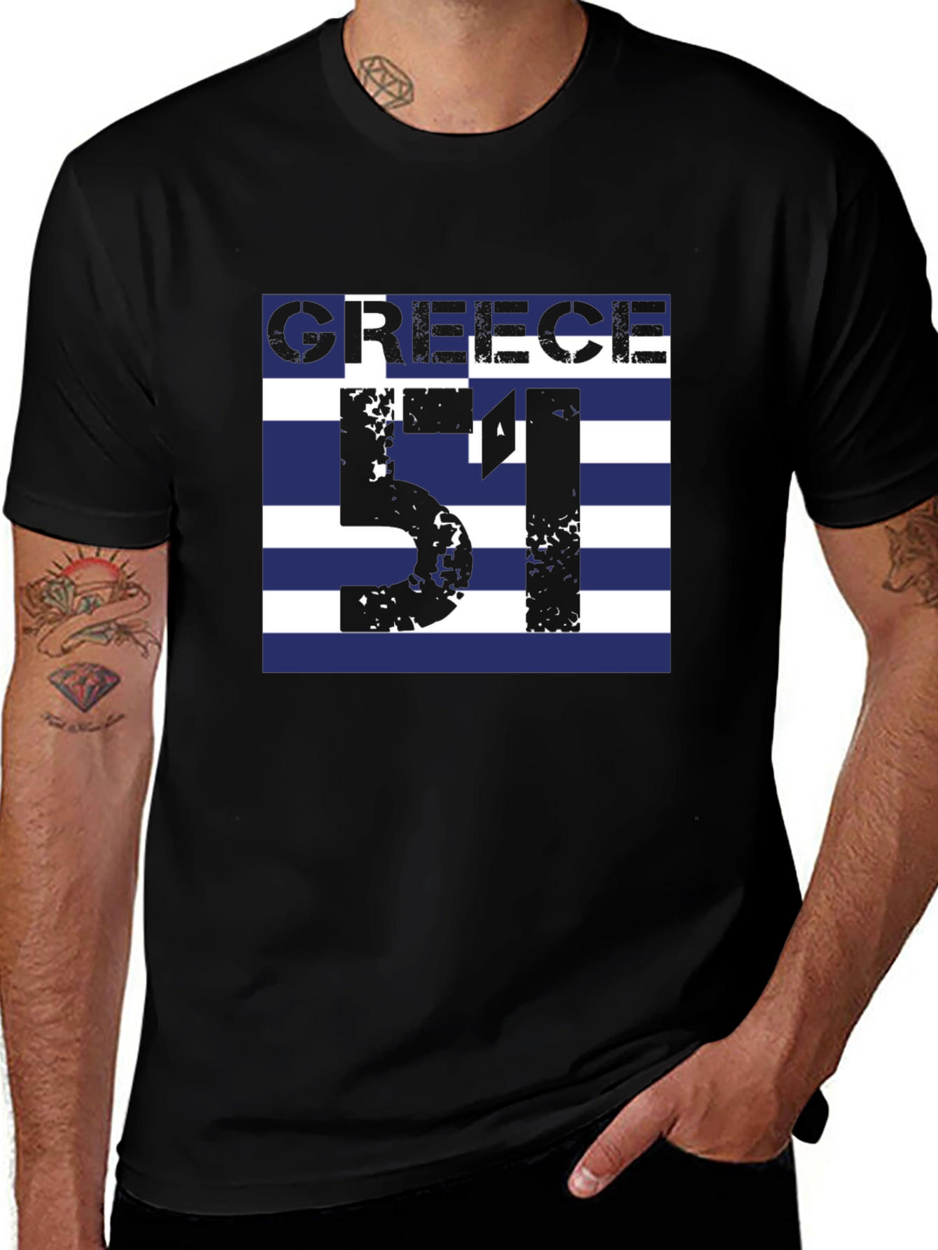 Greece Flag T-Shirt - Number 51 Black Tee