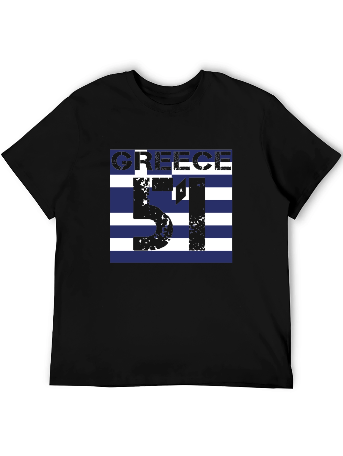 Greece Flag T-Shirt - Number 51 Black Tee