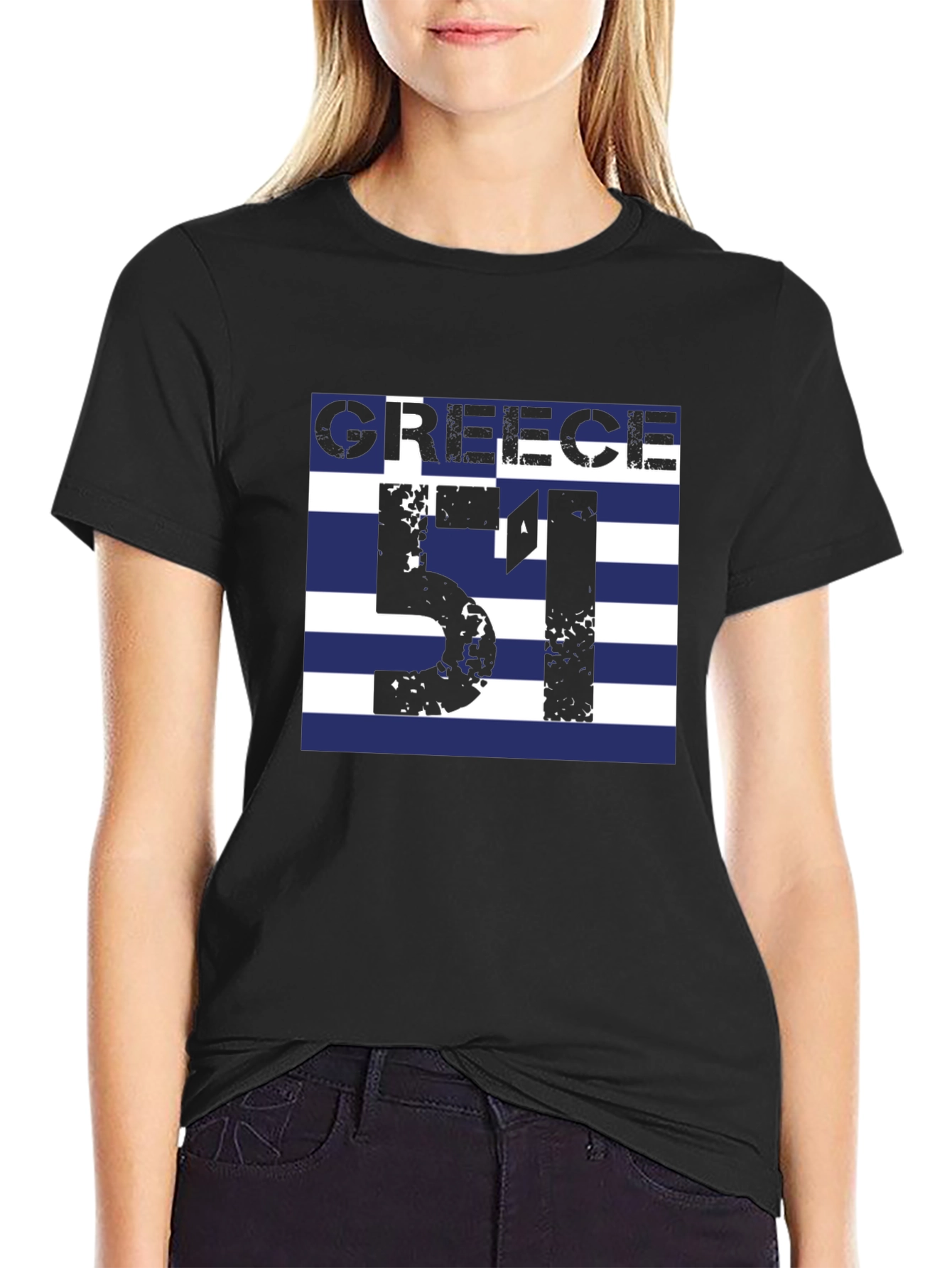 Greece Flag T-Shirt - Number 51 Black Tee