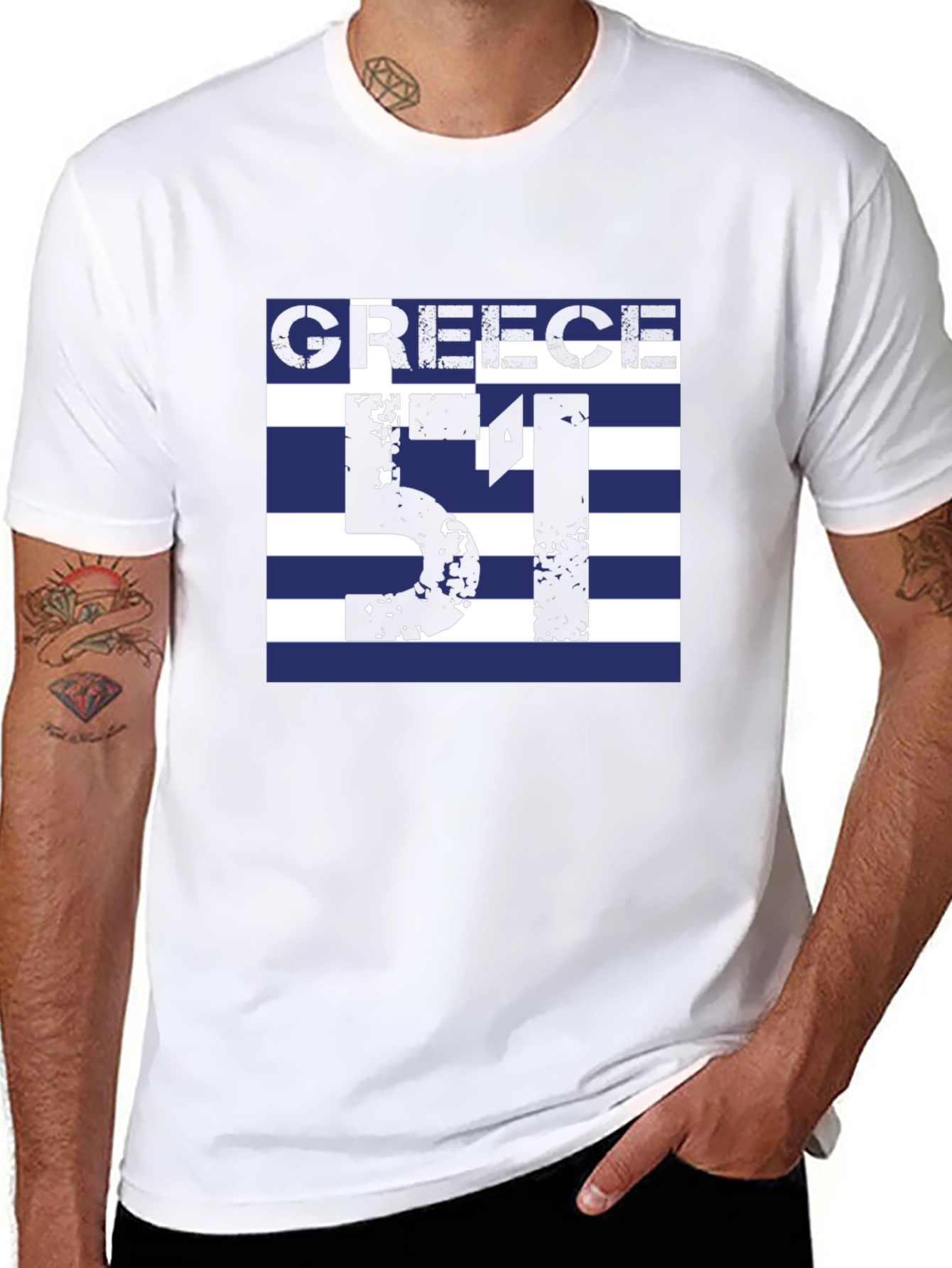 Greece Flag T-Shirt - Number 51 Black Tee