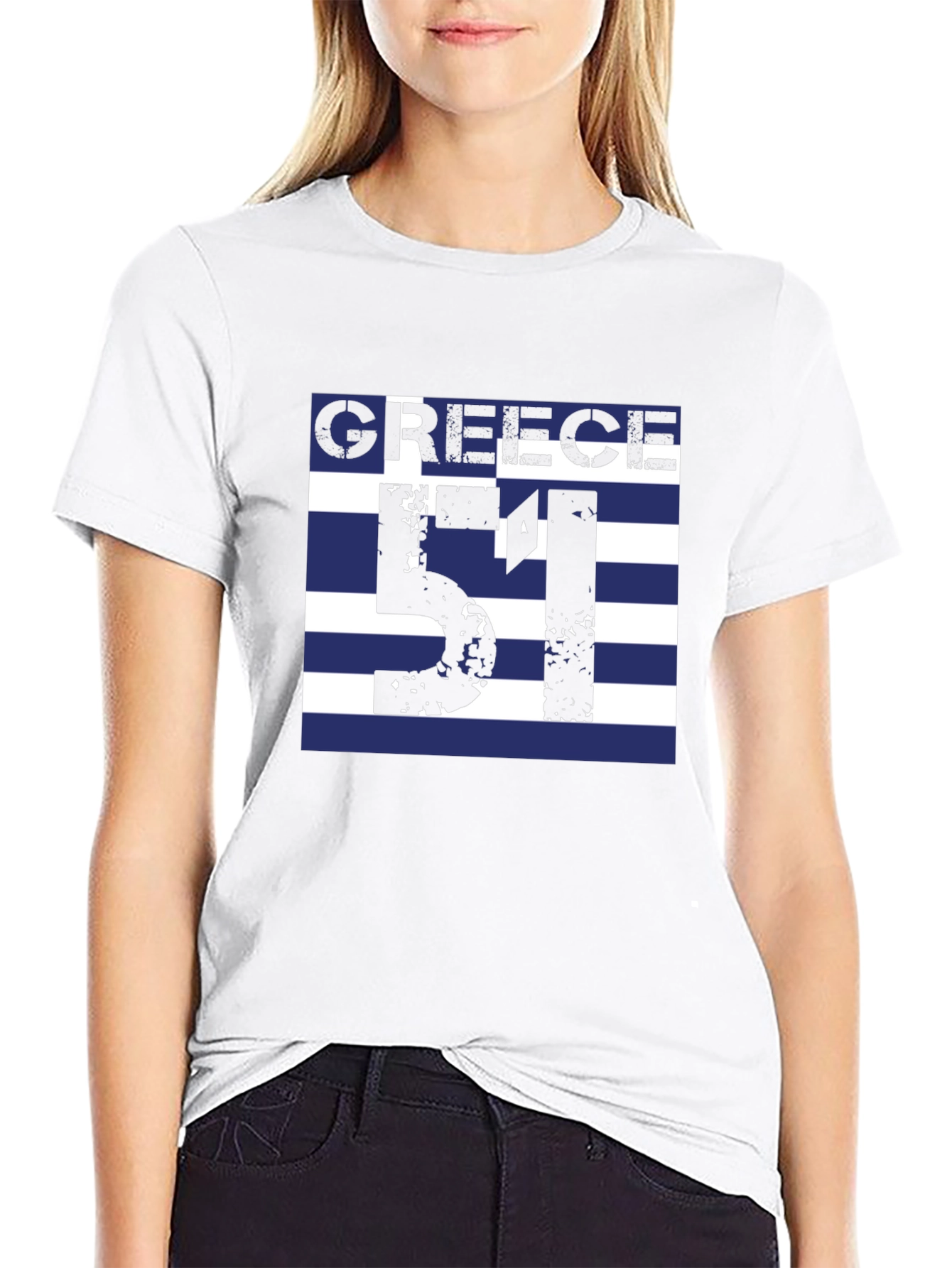 Greece Flag T-Shirt - Number 51 Black Tee