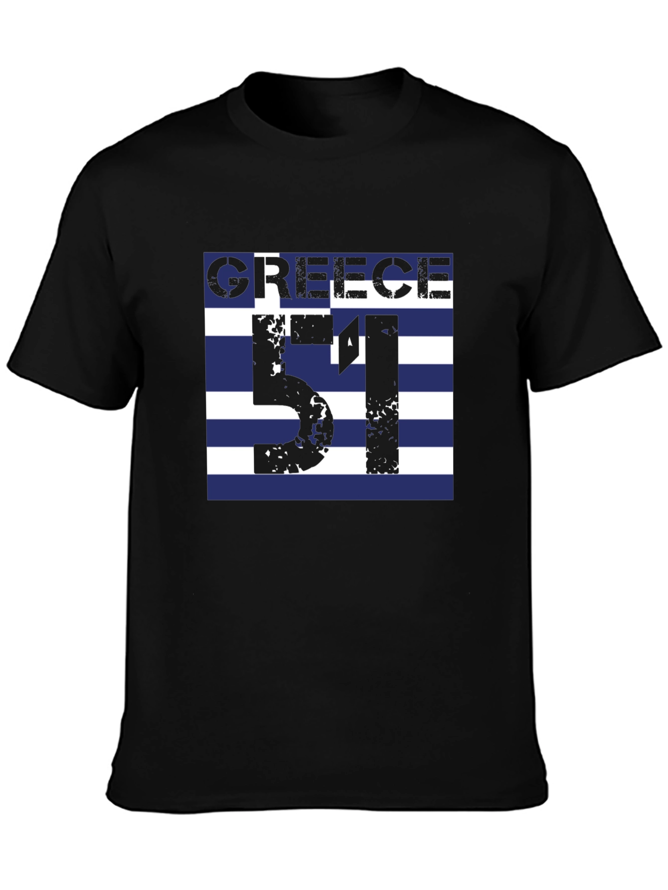 Greece Flag T-Shirt - Number 51 Black Tee