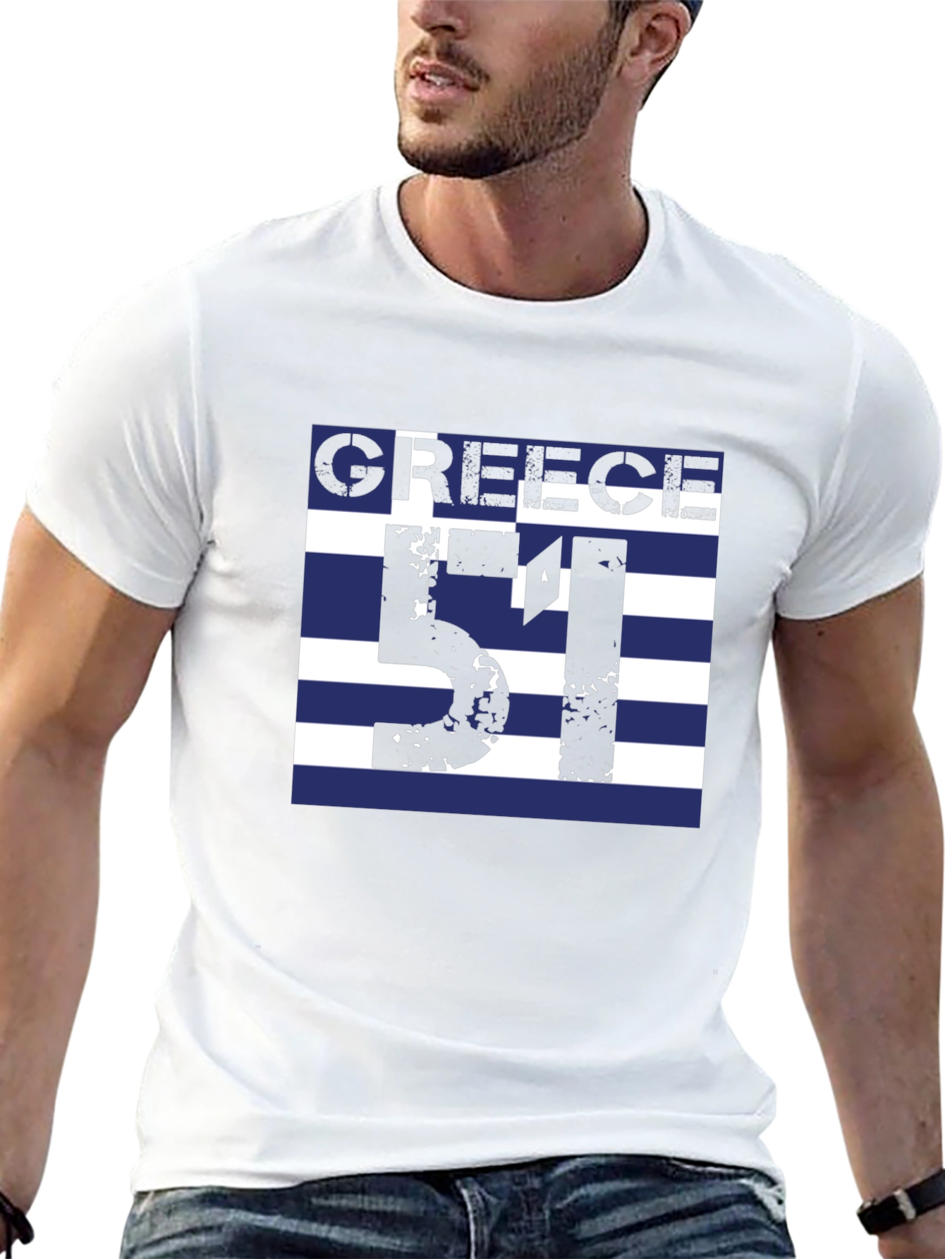Greece Flag T-Shirt - Number 51 Black Tee