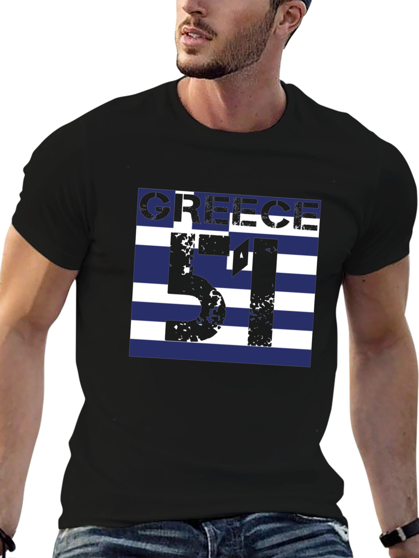 Greece Flag T-Shirt - Number 51 Black Tee