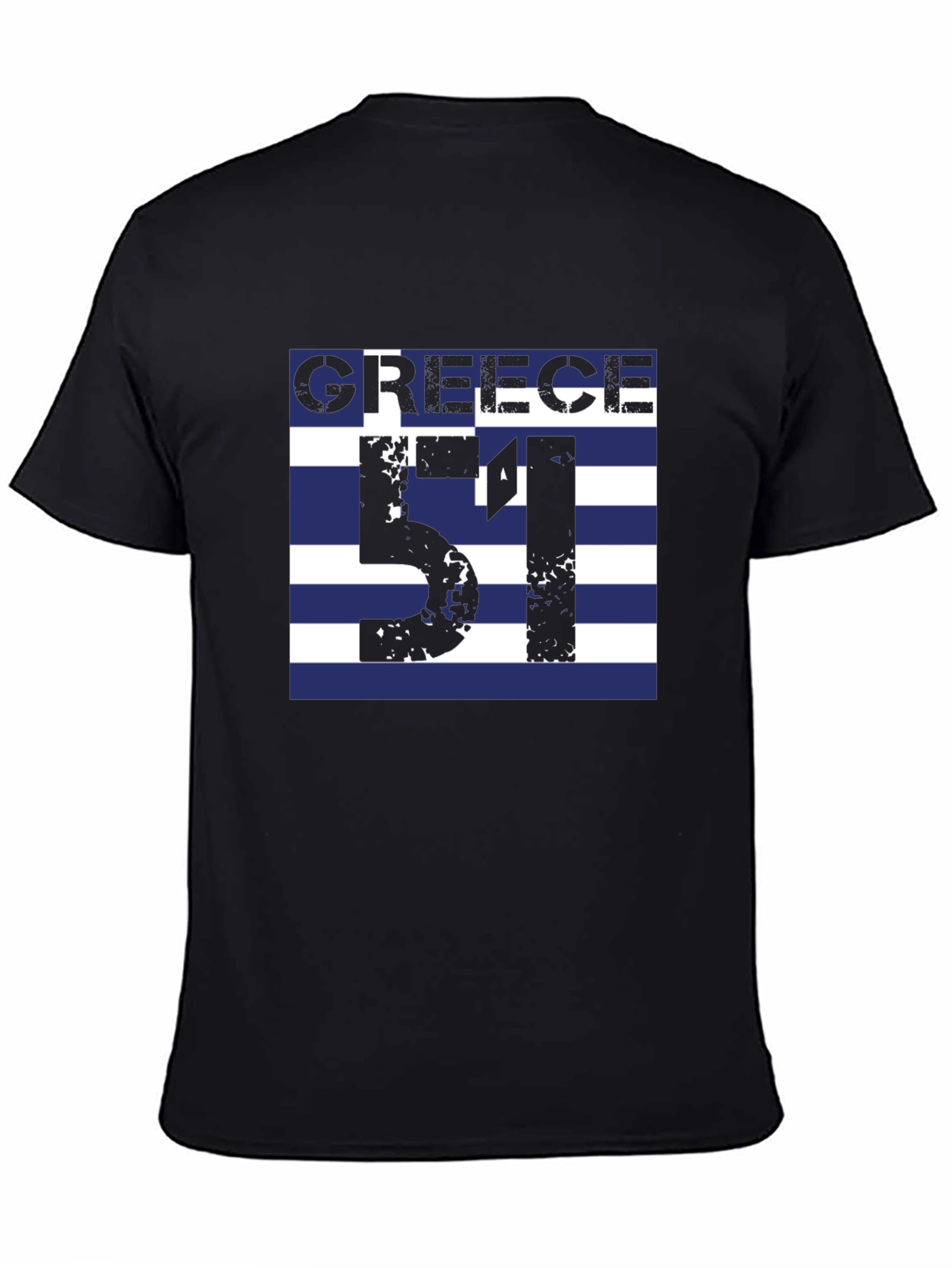 Greece Flag T-Shirt - Number 51 Black Tee