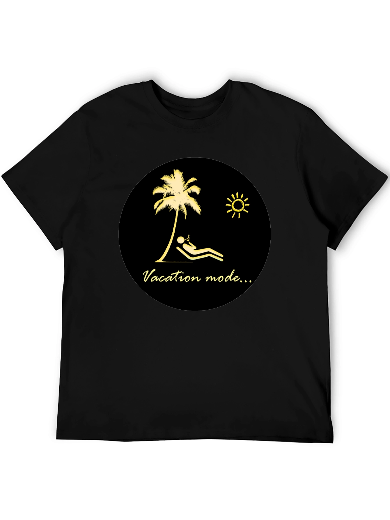 Vacation Mode Graphic Tee - Black Cotton T-Shirt