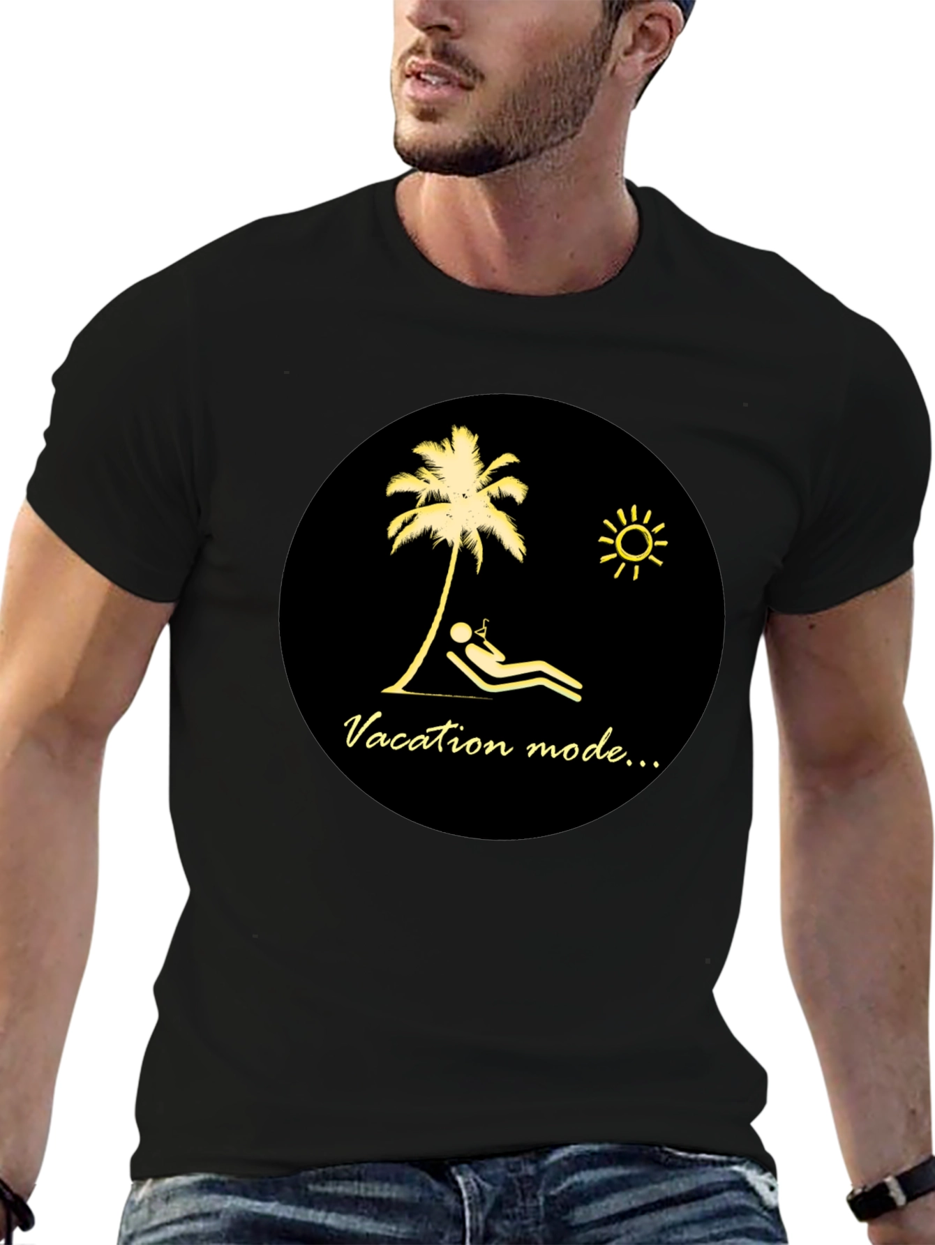 Vacation Mode Graphic Tee - Black Cotton T-Shirt
