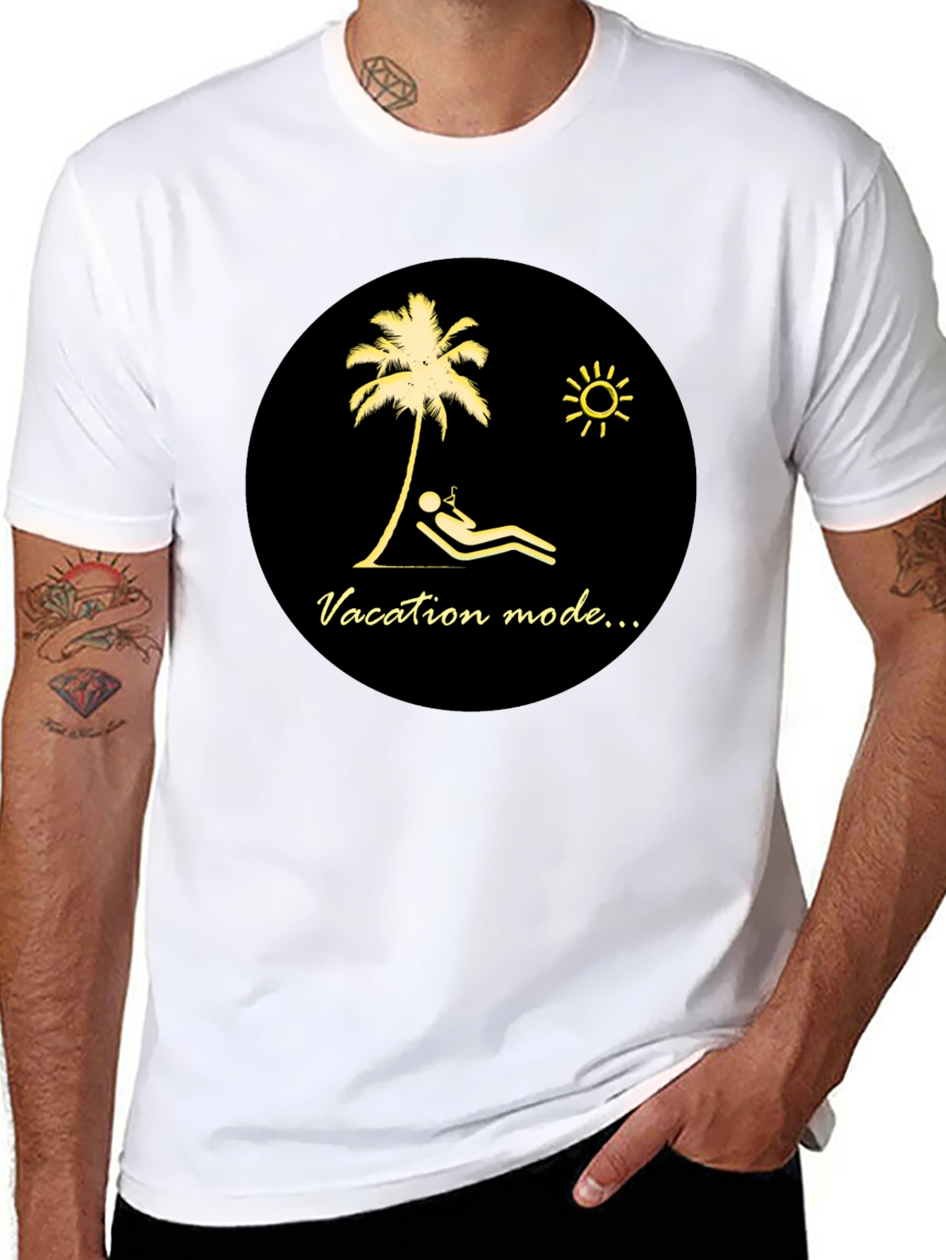 Vacation Mode Graphic Tee - Black Cotton T-Shirt