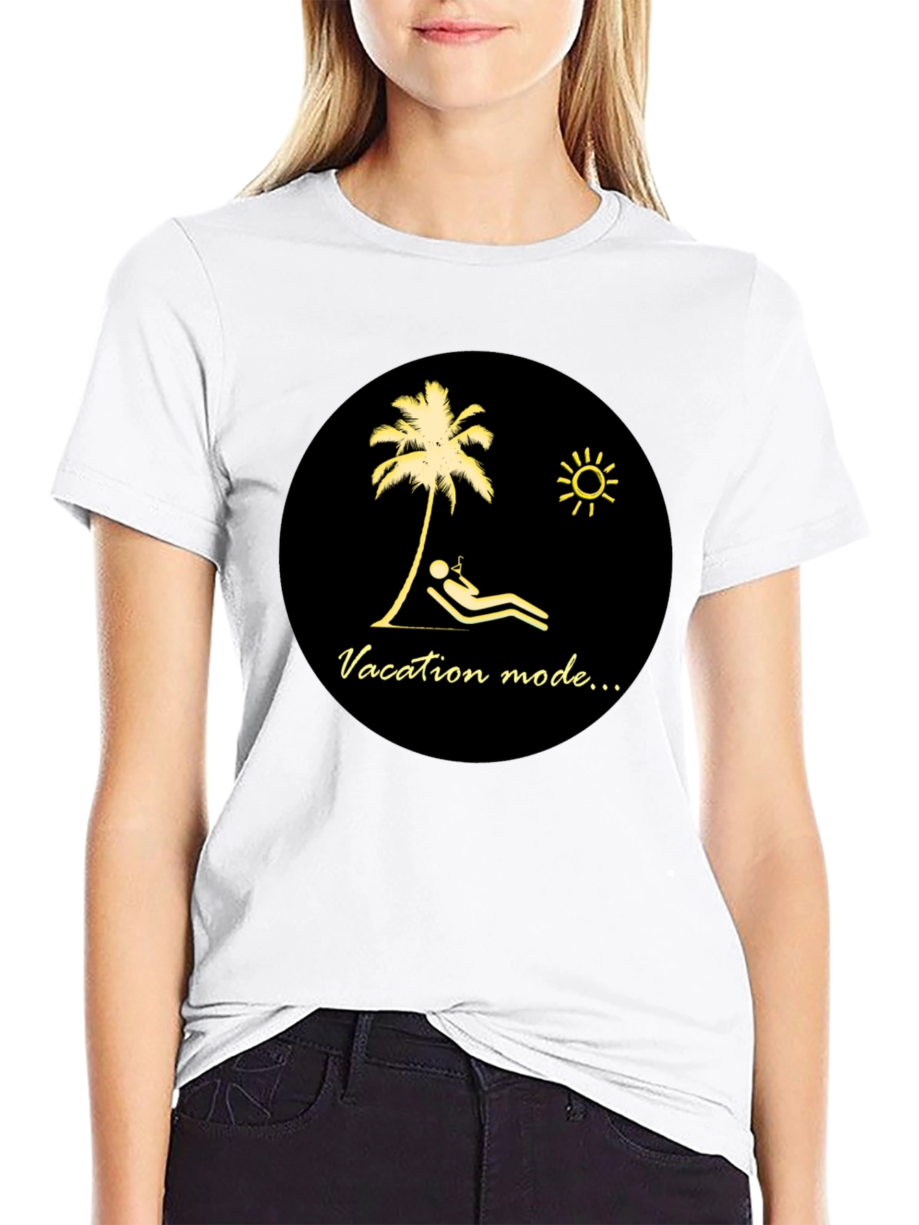 Vacation Mode Graphic Tee - Black Cotton T-Shirt