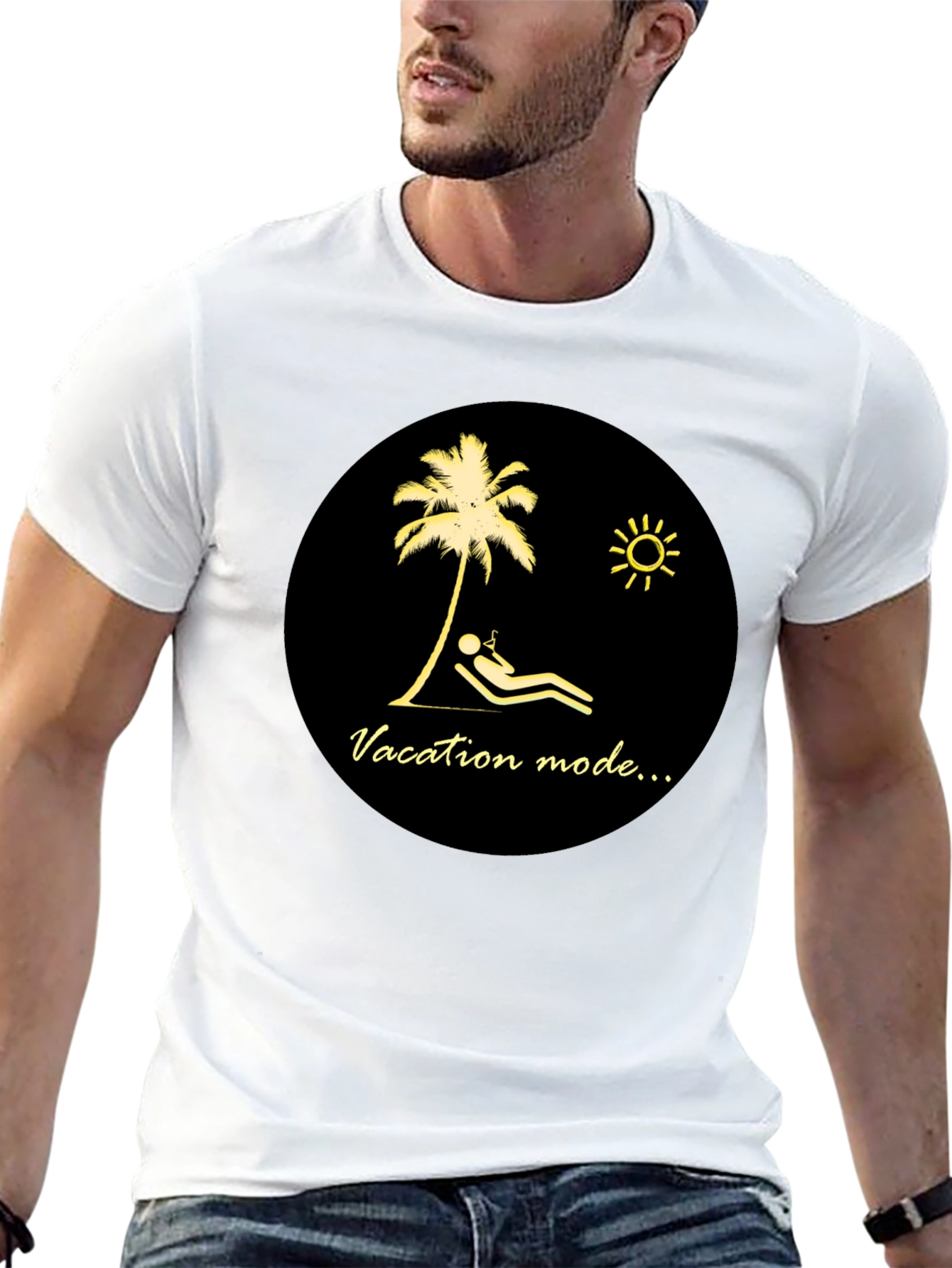 Vacation Mode Graphic Tee - Black Cotton T-Shirt