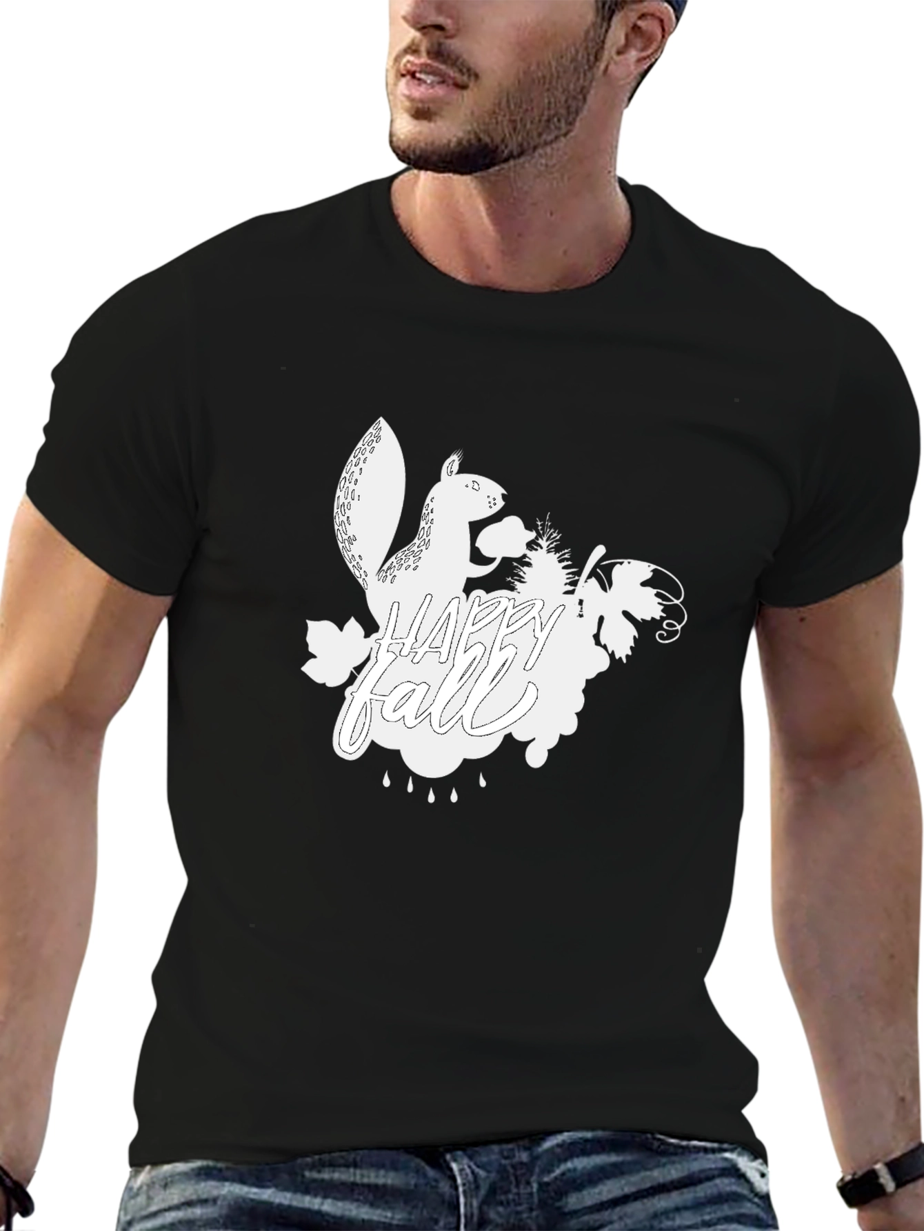 Happy Fall Squirrel T-Shirt - Black