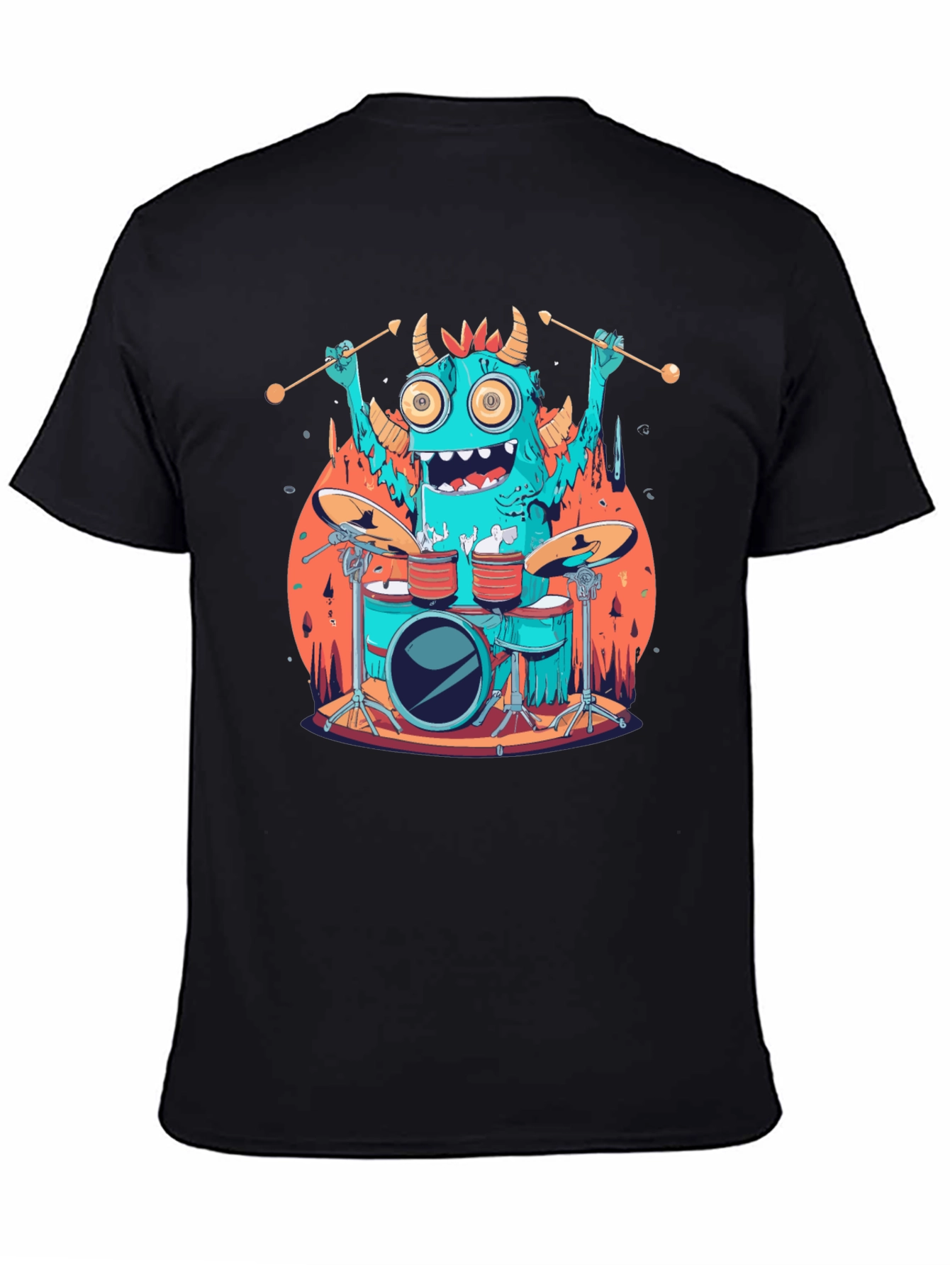 Monster Drummer Graphic Tee - Black Cotton T-Shirt