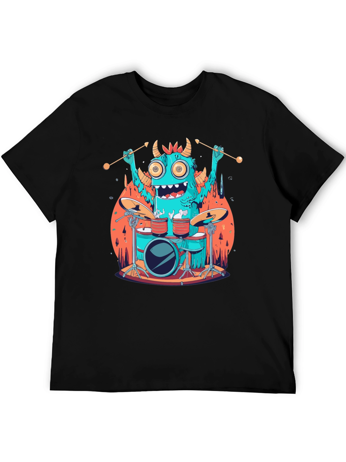 Monster Drummer Graphic Tee - Black Cotton T-Shirt