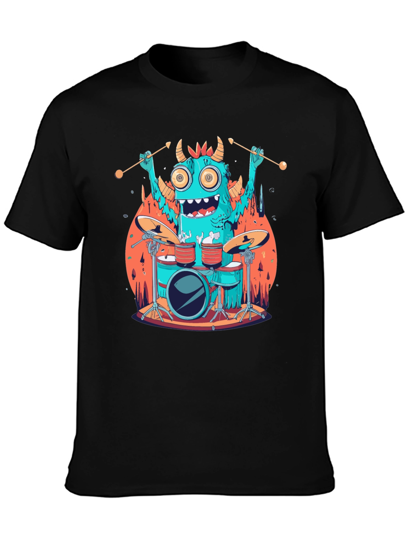 Monster Drummer Graphic Tee - Black Cotton T-Shirt