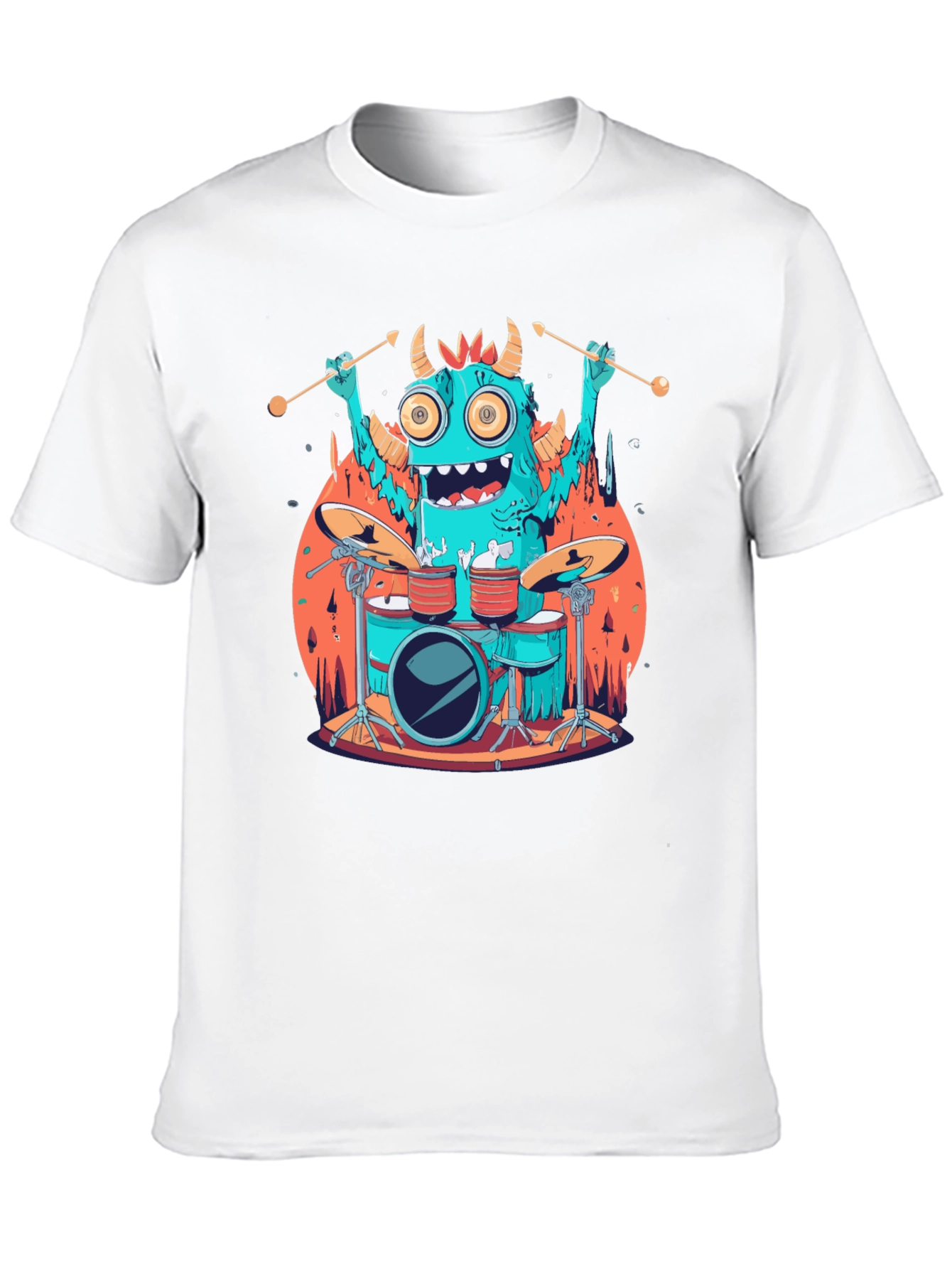 Monster Drummer Graphic Tee - Black Cotton T-Shirt