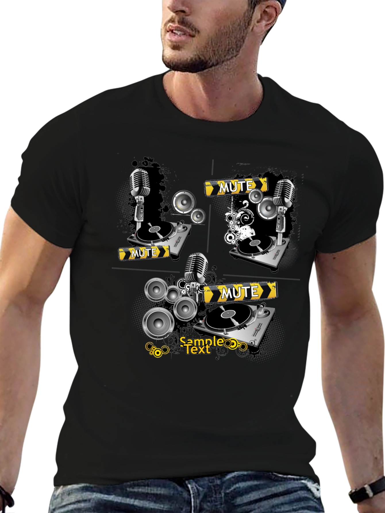 DJ Turntable Graphic Black T-Shirt