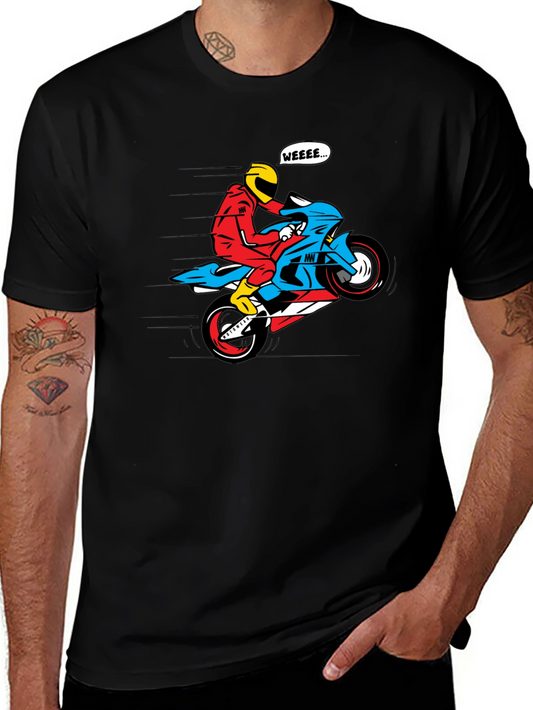 Motorcycle Wheelie Graphic Tee - Black