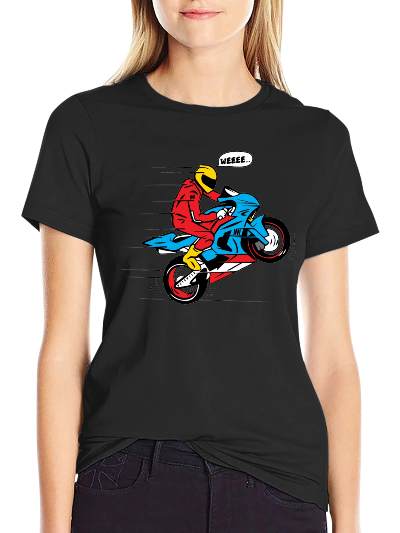 Motorcycle Wheelie Graphic Tee - Black