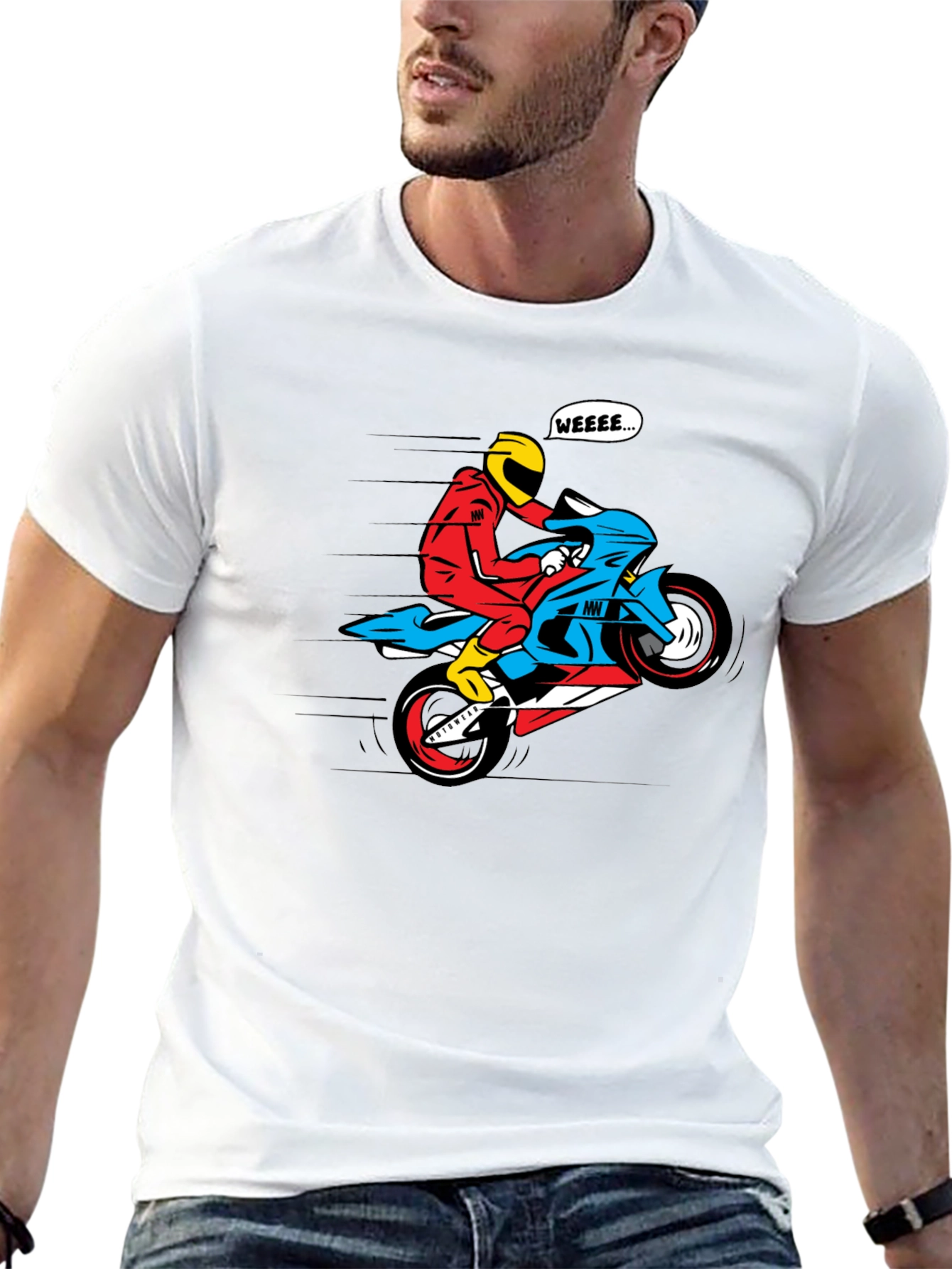Motorcycle Wheelie Graphic Tee - Black