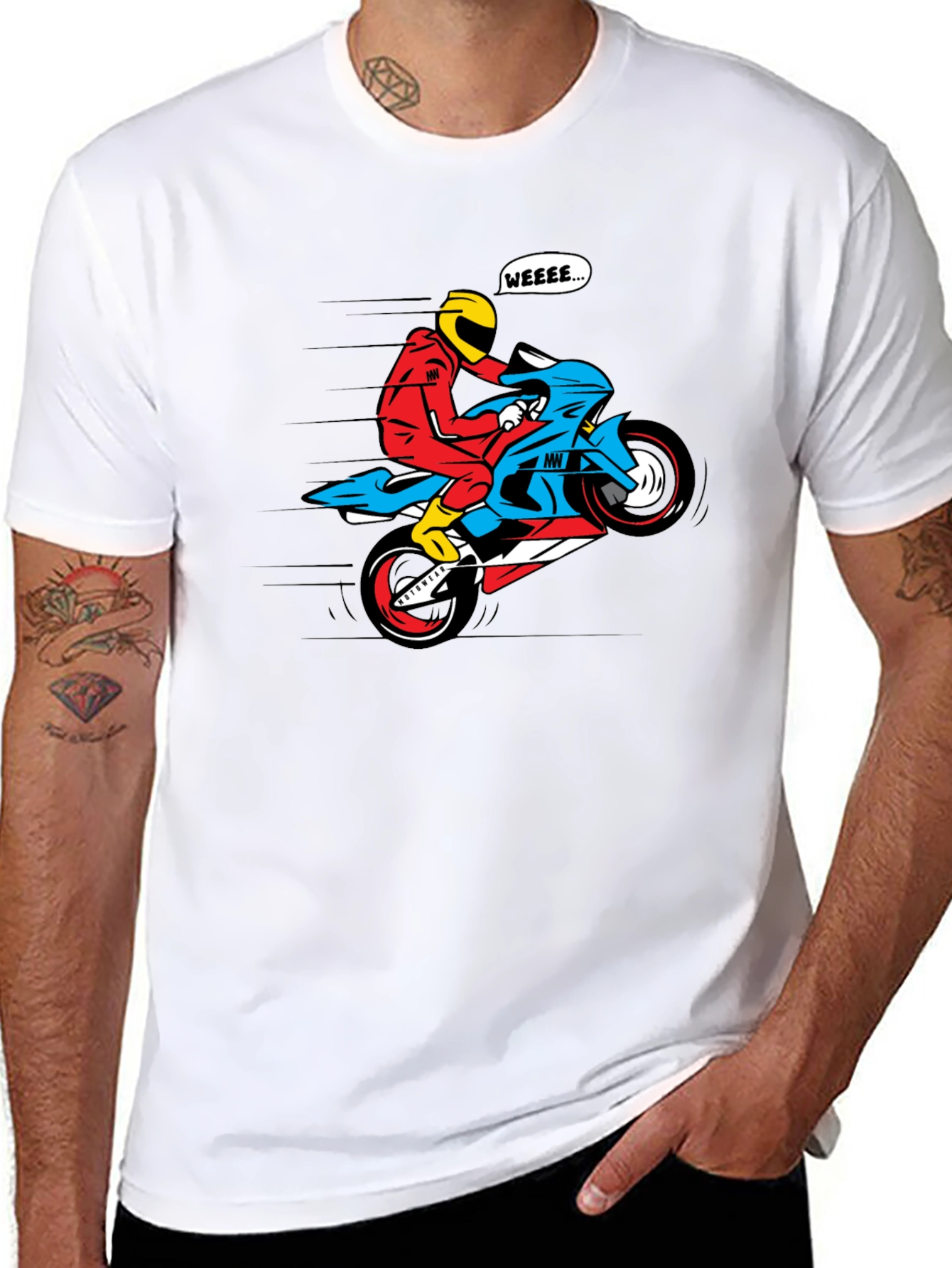 Motorcycle Wheelie Graphic Tee - Black