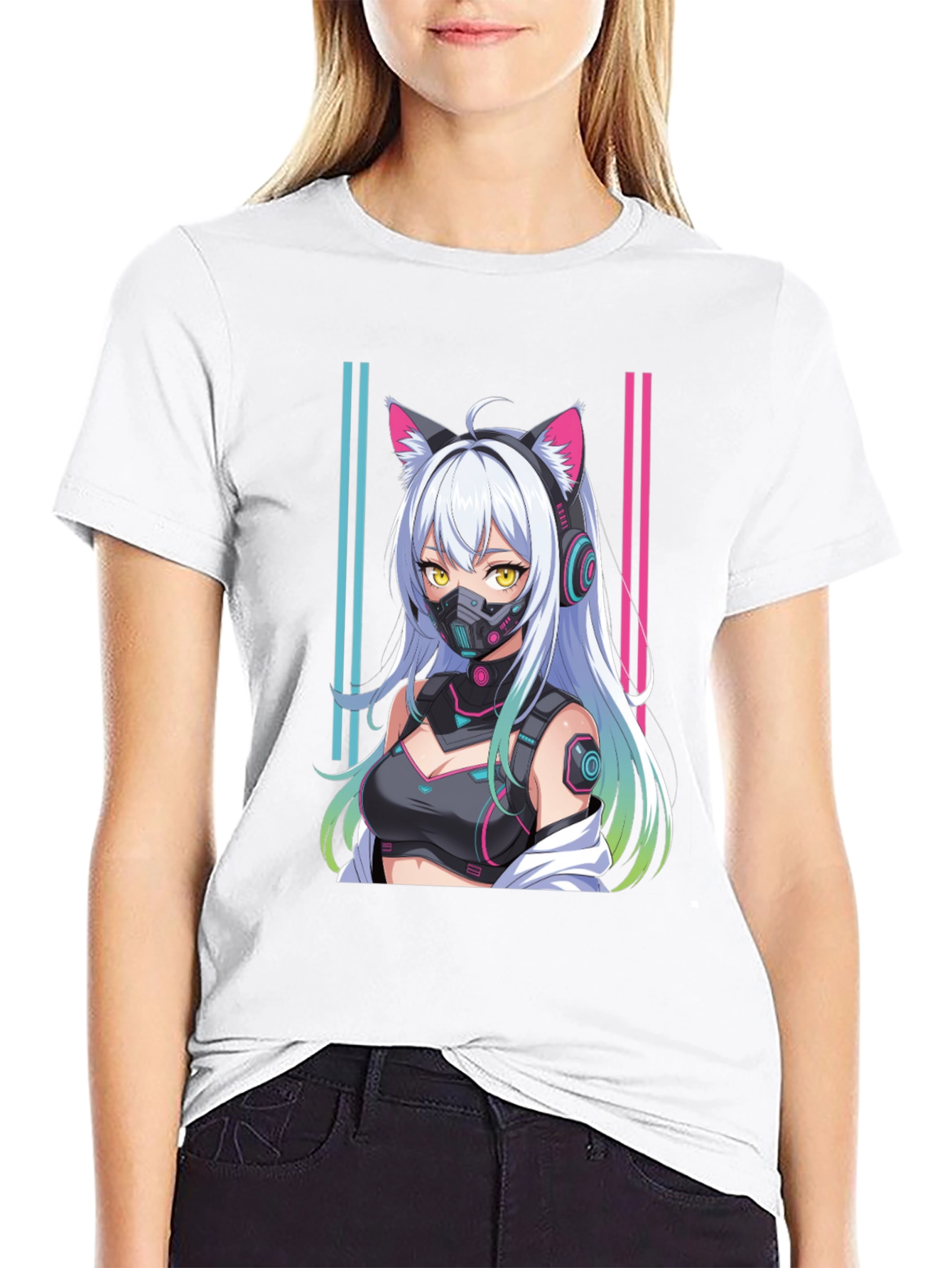 Anime Cyberpunk Cat Girl T-Shirt