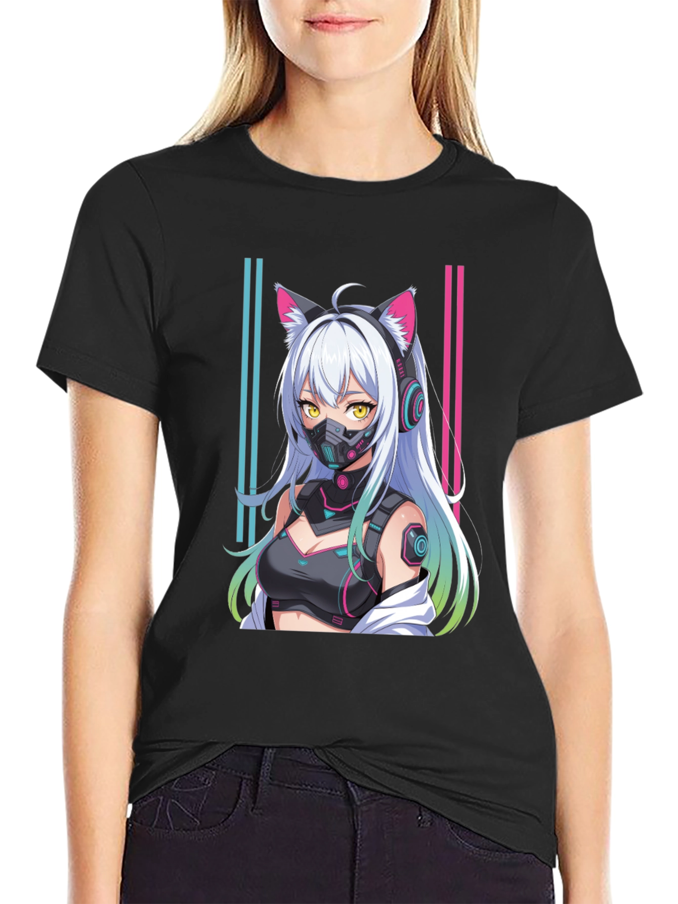 Anime Cyberpunk Cat Girl T-Shirt