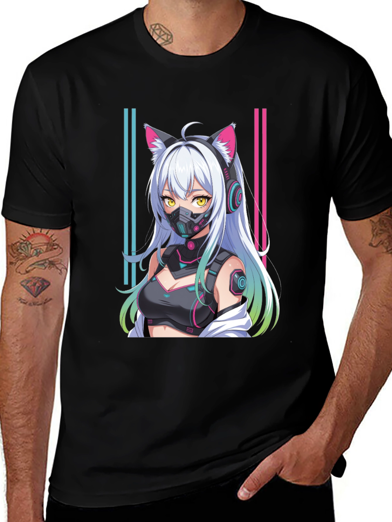 Anime Cyberpunk Cat Girl T-Shirt