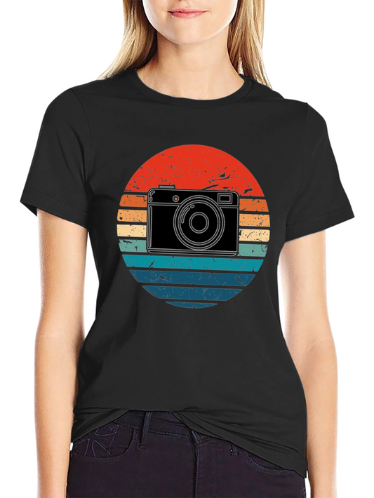 Retro Camera Sunset Graphic T-Shirt