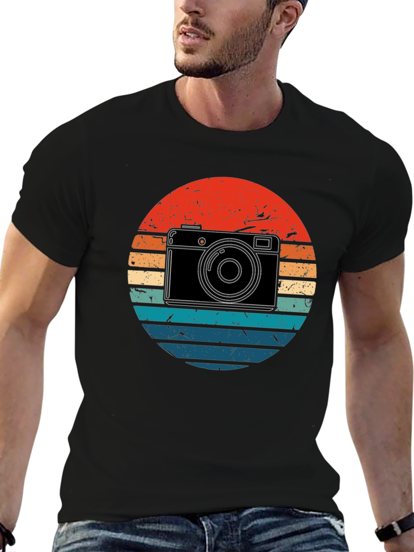 Retro Camera Sunset Graphic T-Shirt