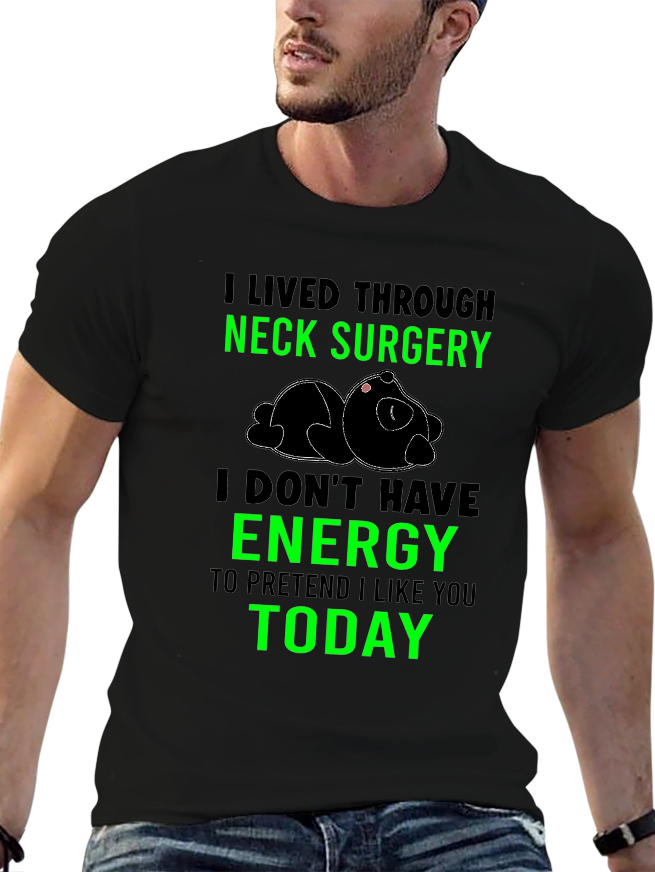 Neck Surgery Survivor T-Shirt Funny Lazy Panda Tee