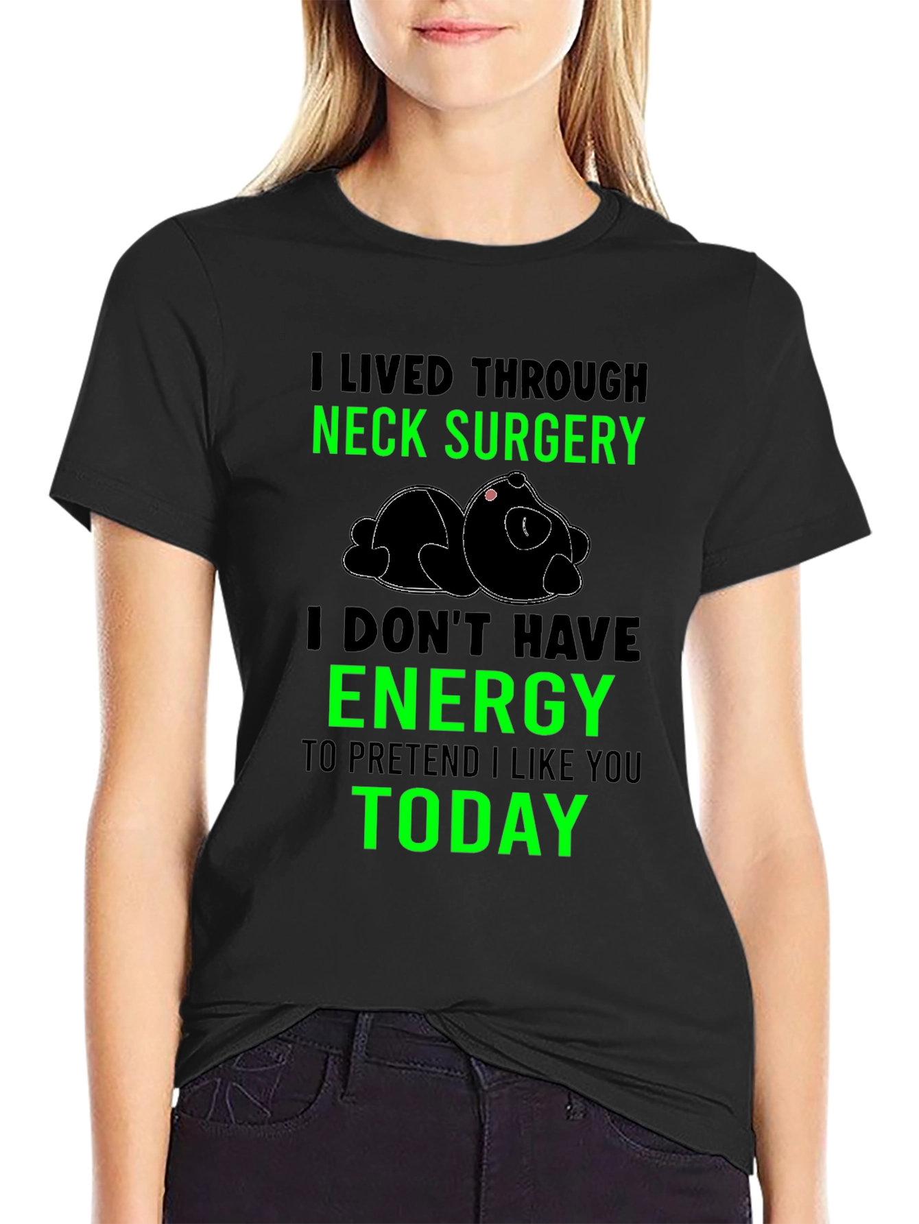 Neck Surgery Survivor T-Shirt Funny Lazy Panda Tee