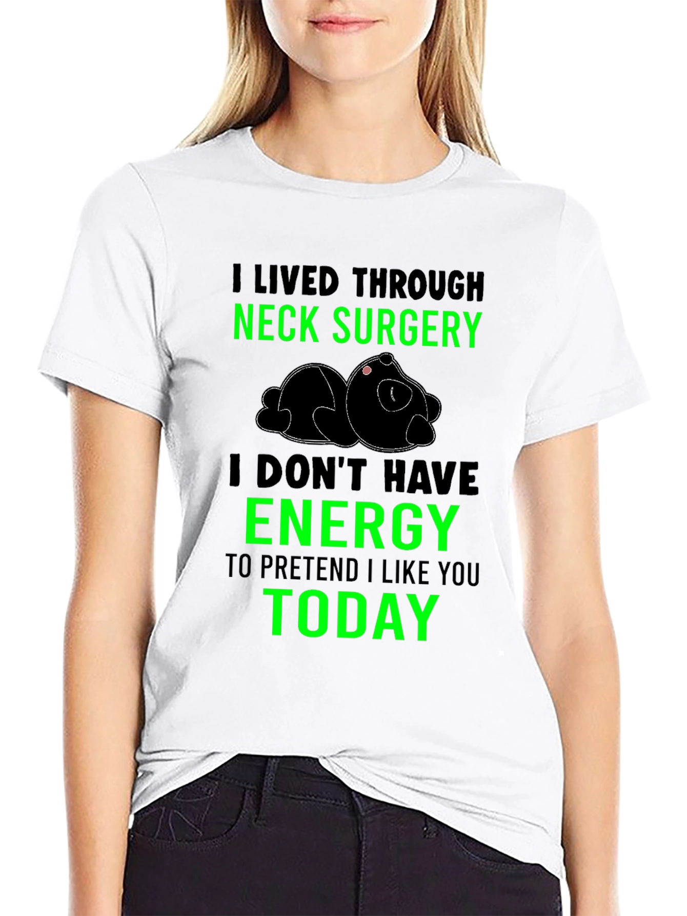 Neck Surgery Survivor T-Shirt Funny Lazy Panda Tee