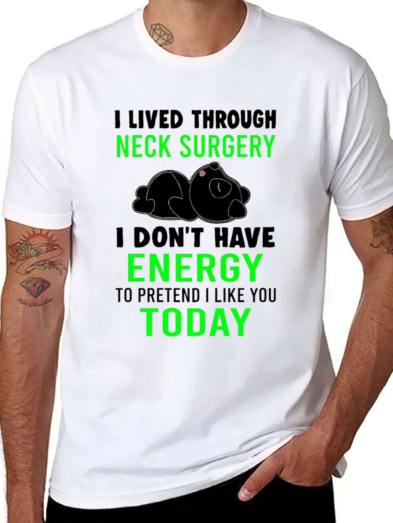 Neck Surgery Survivor T-Shirt Funny Lazy Panda Tee