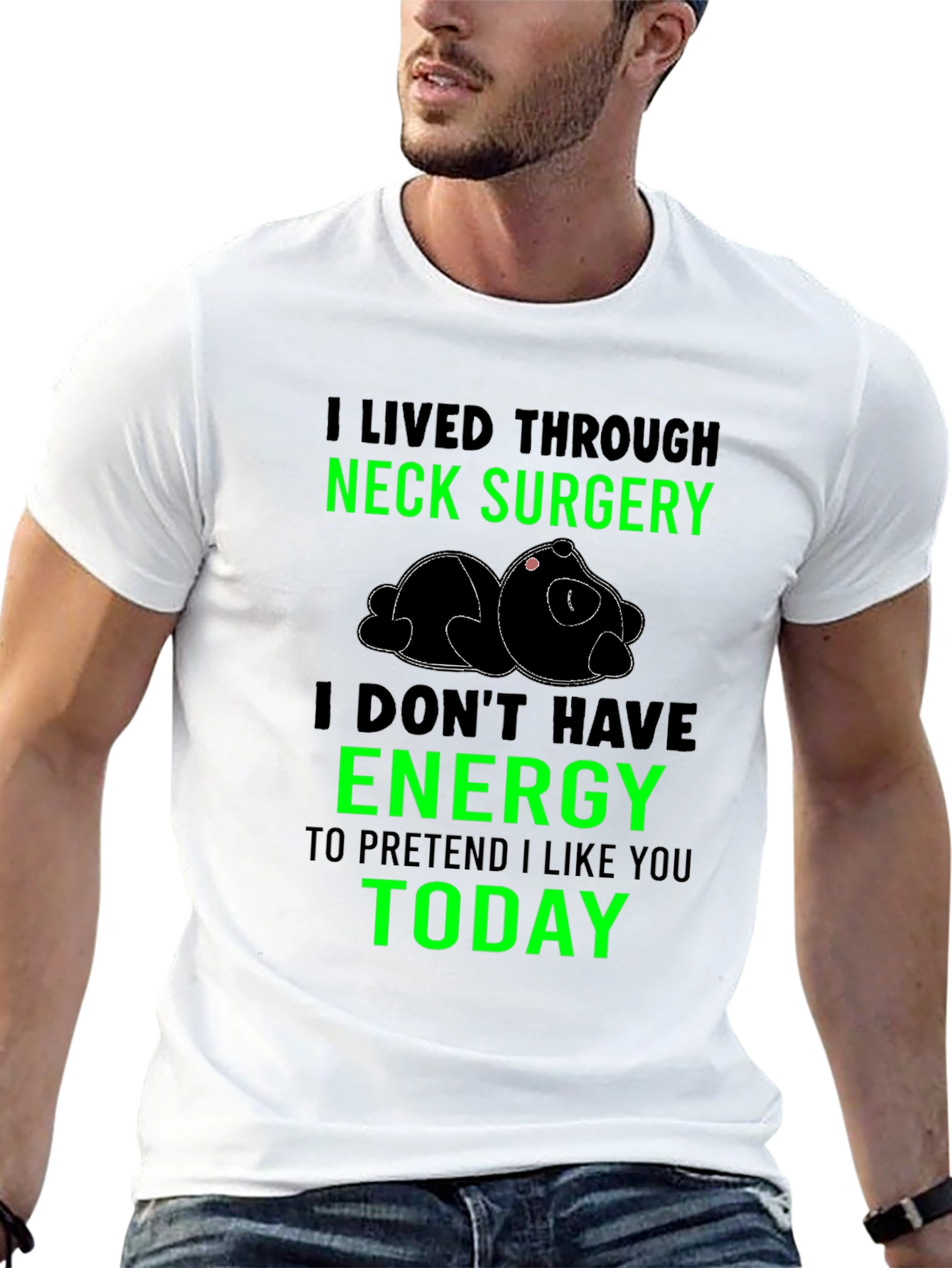 Neck Surgery Survivor T-Shirt Funny Lazy Panda Tee