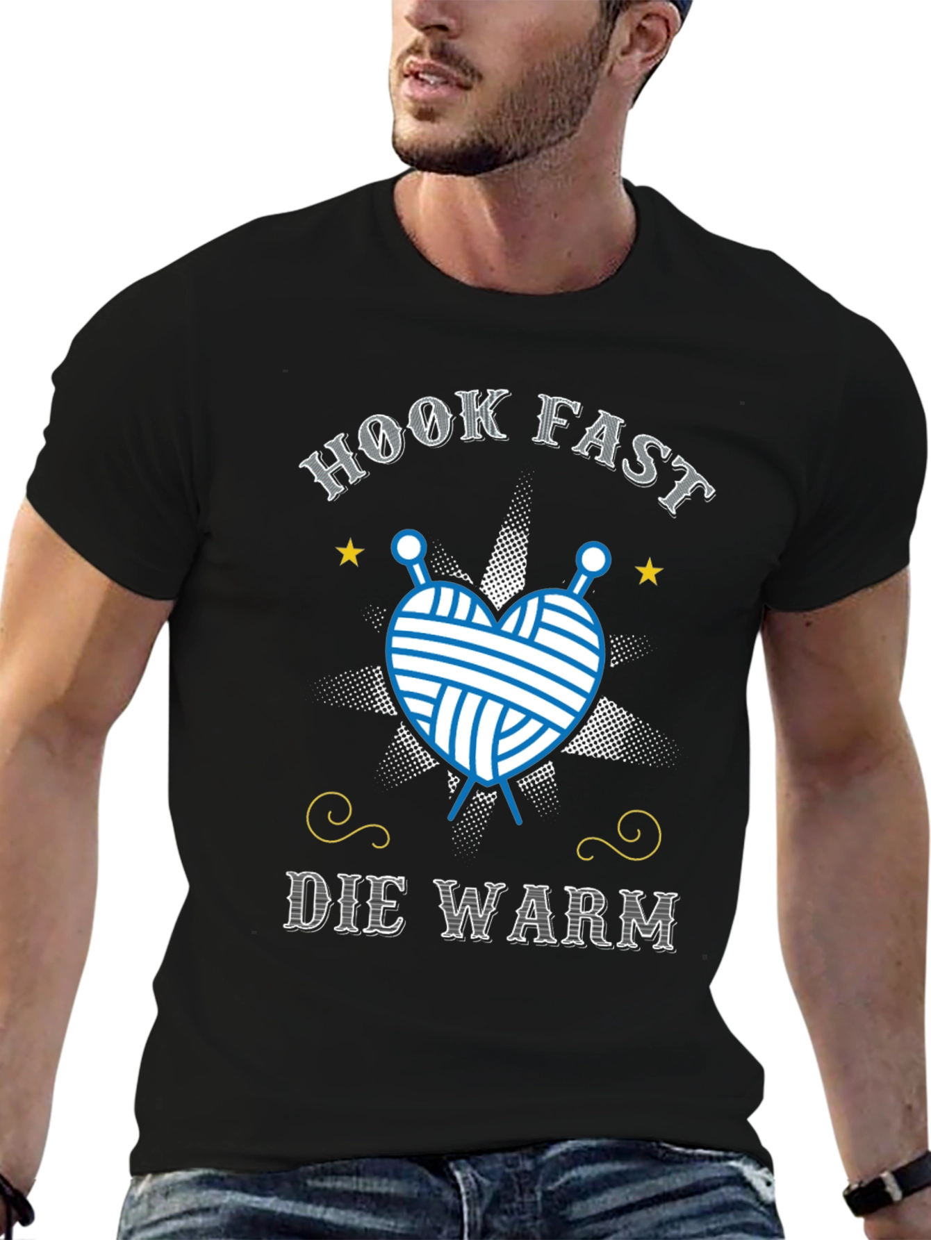 Hook Fast Die Warm T-Shirt - Knitting Lover Tee