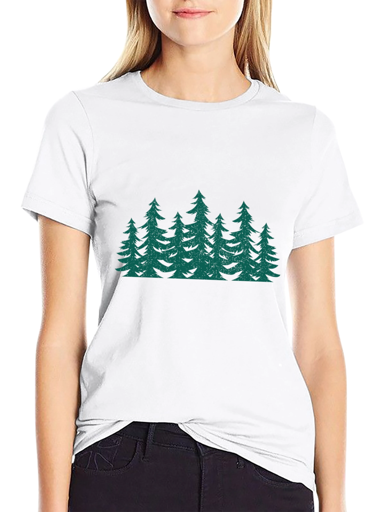 Green Forest Print Black T-Shirt