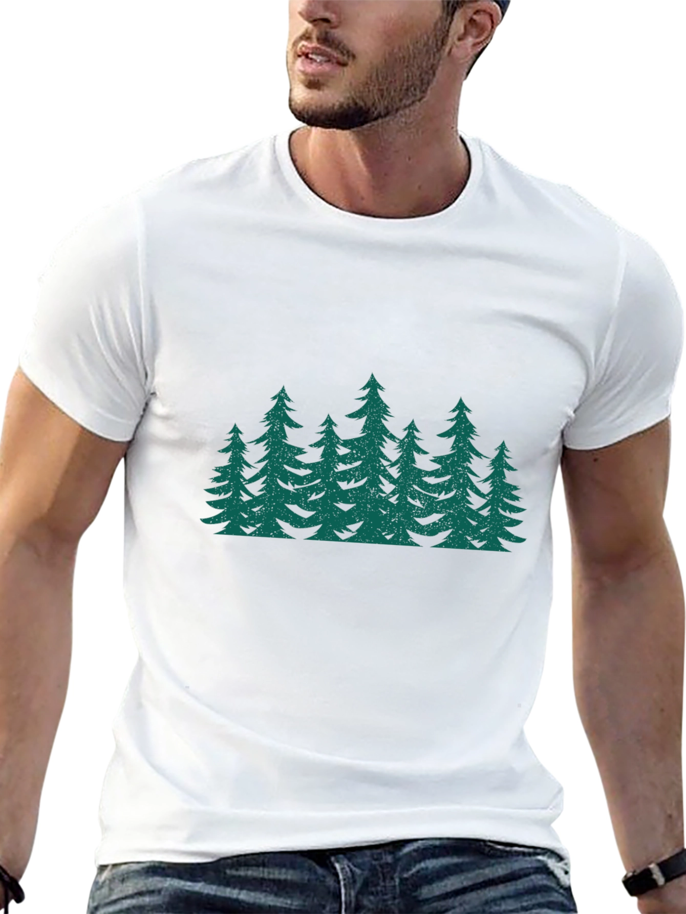 Green Forest Print Black T-Shirt