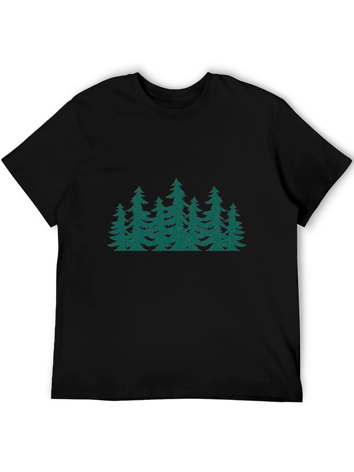 Green Forest Print Black T-Shirt