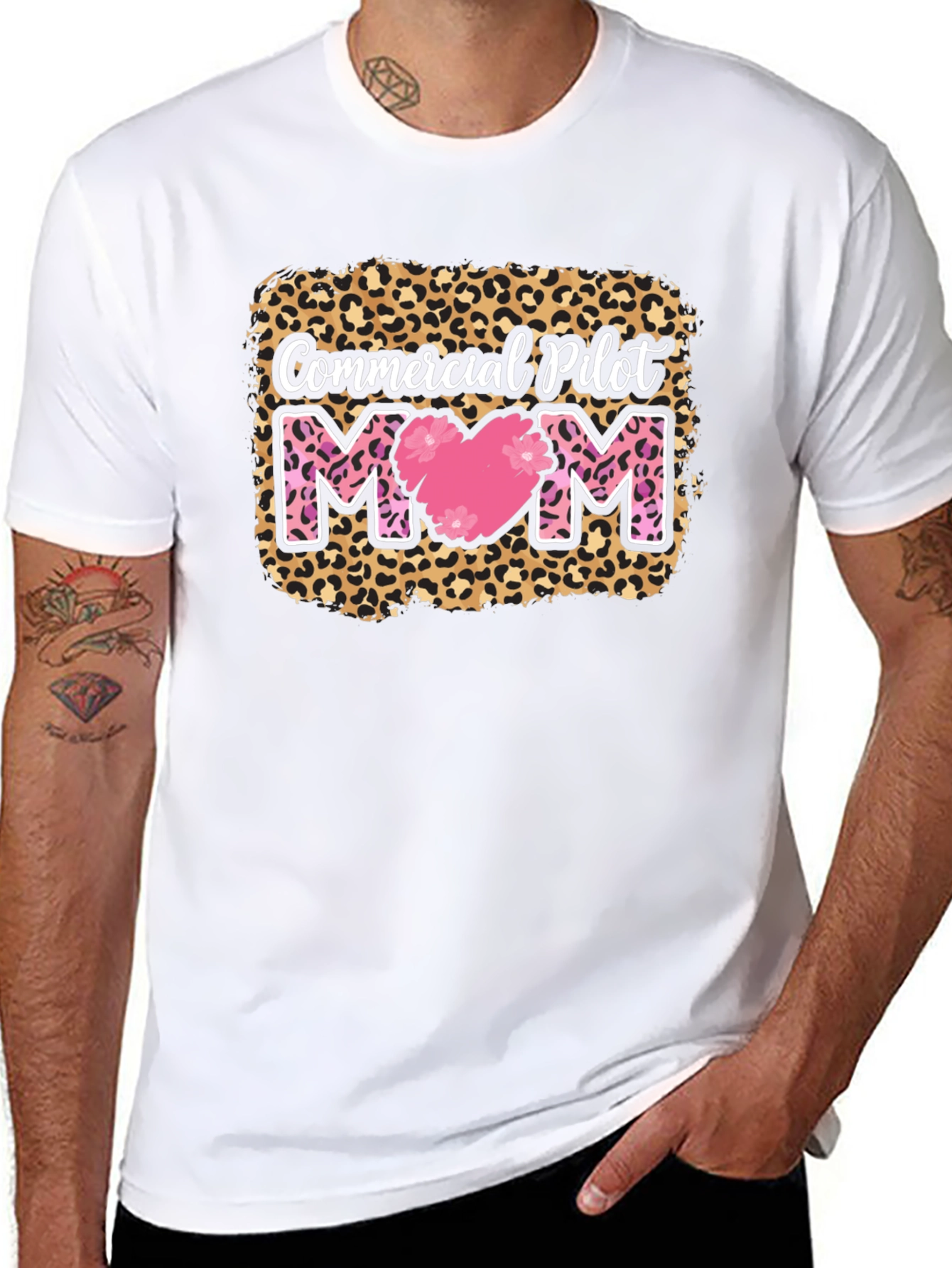 Commercial Pilot Mom Leopard Print T-Shirt