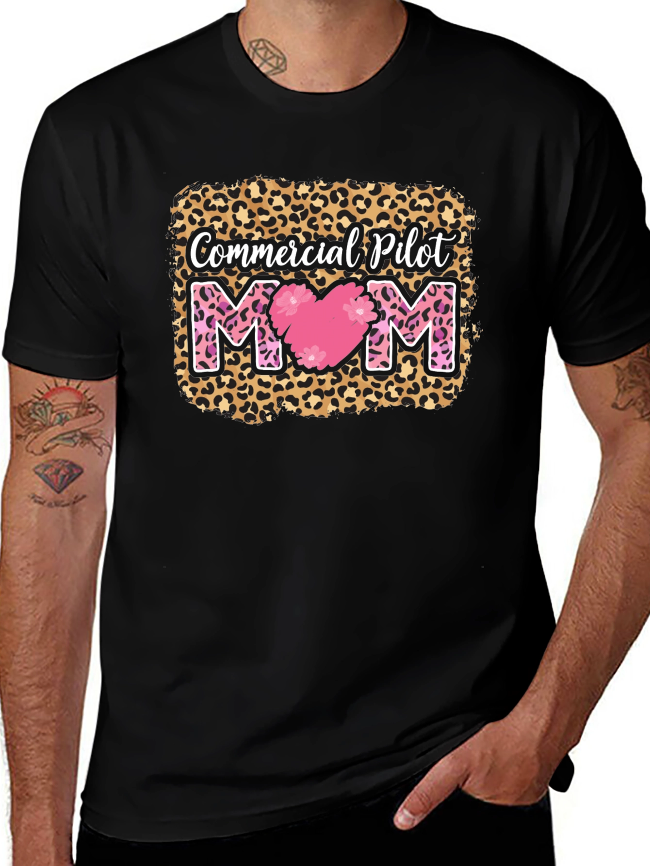 Commercial Pilot Mom Leopard Print T-Shirt