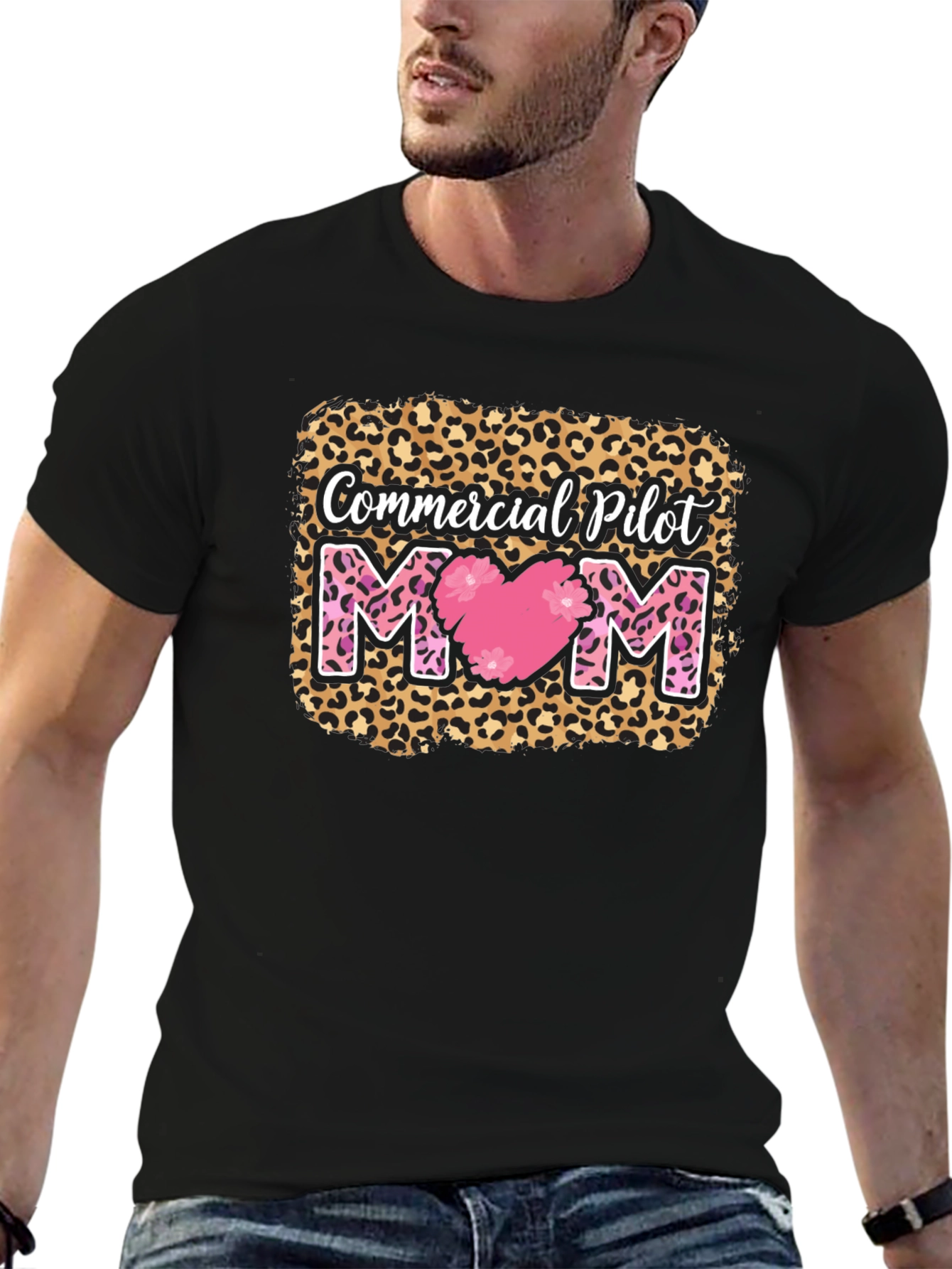 Commercial Pilot Mom Leopard Print T-Shirt