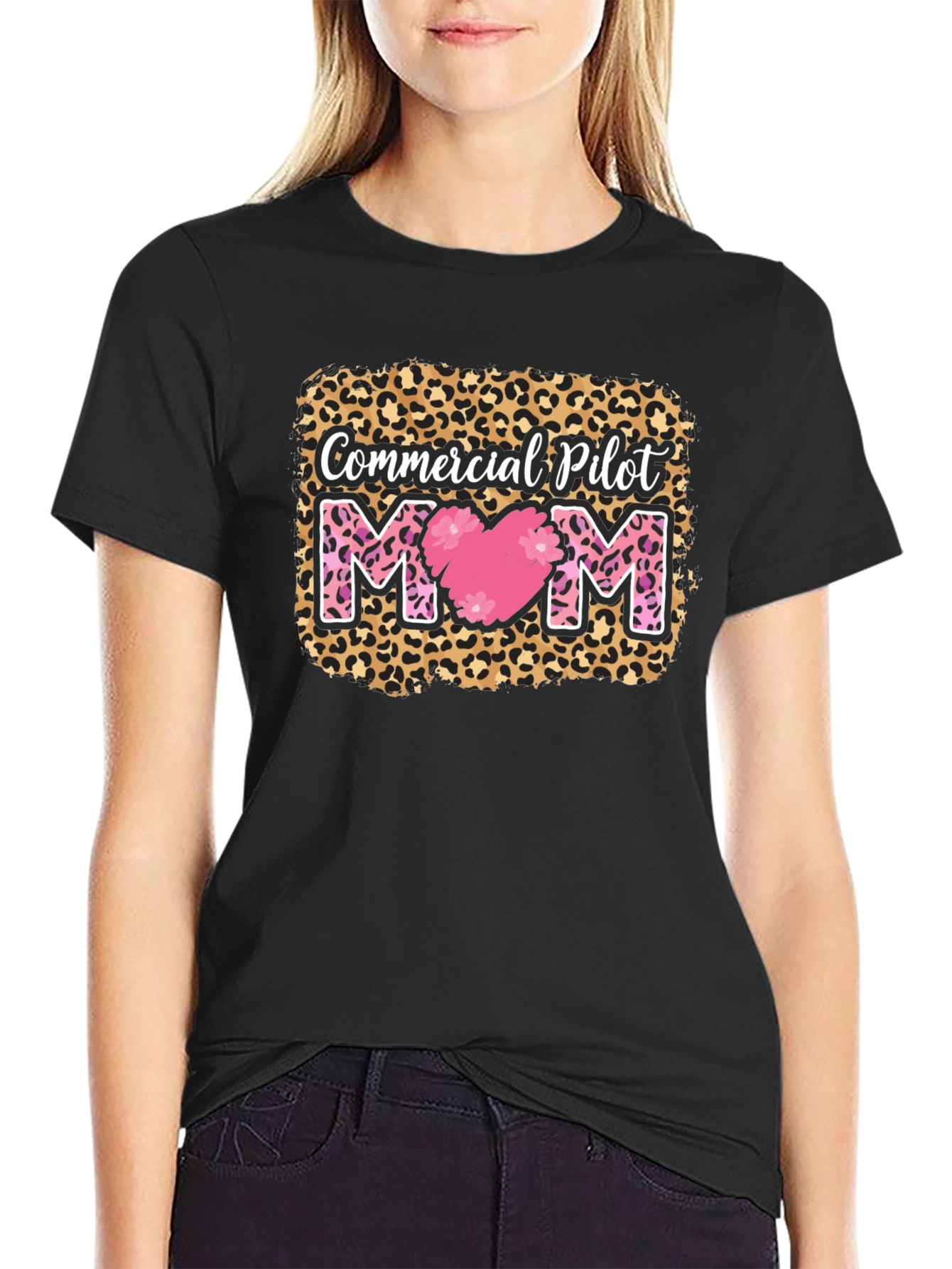 Commercial Pilot Mom Leopard Print T-Shirt