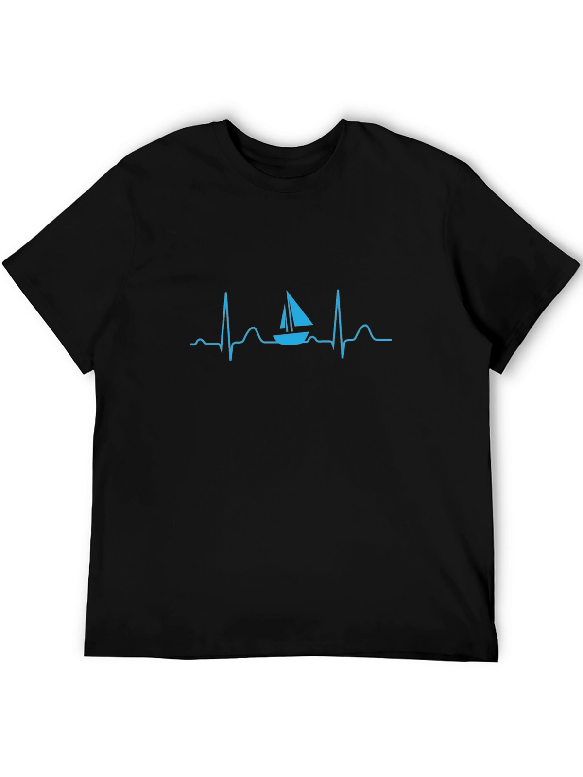 Sailboat Heartbeat Graphic Tee - Black Cotton T-Shirt