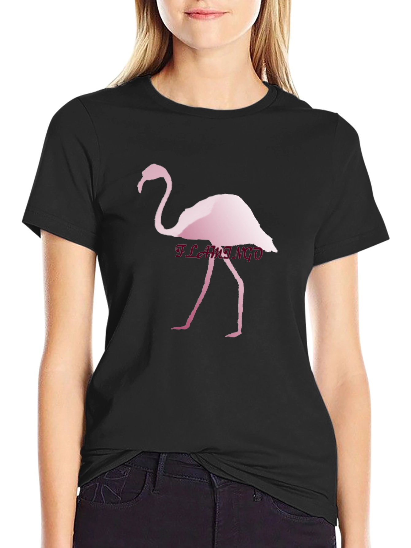 Mens Black T-Shirt with Flamingo Print